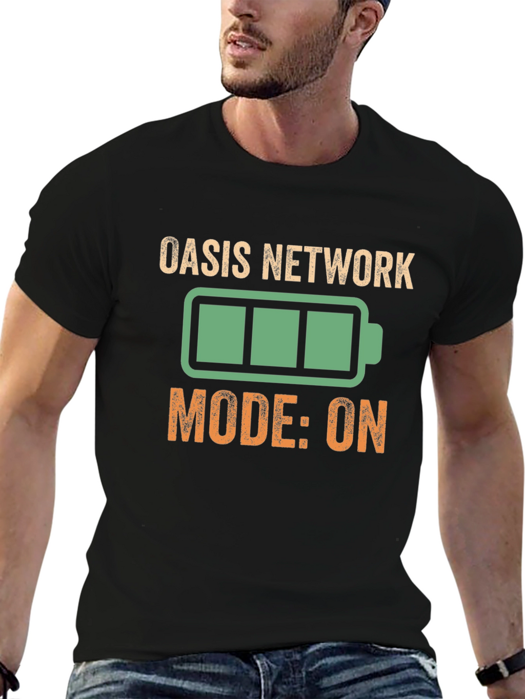 Oasis Network Mode On Black Graphic Tee