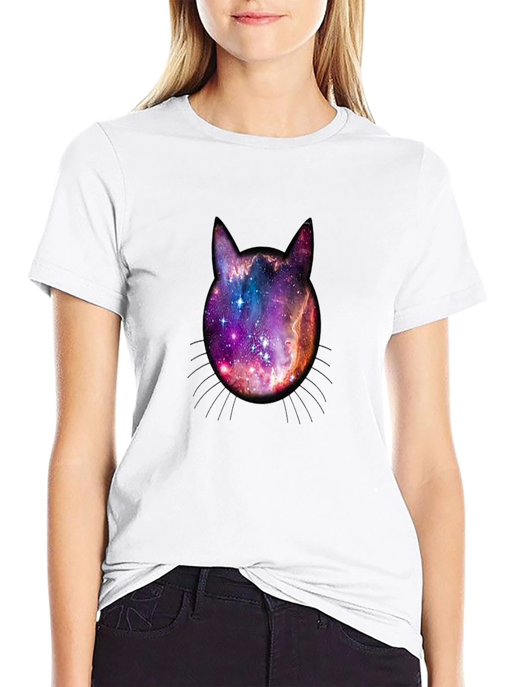 Galaxy Cat Head Graphic Tee - Black