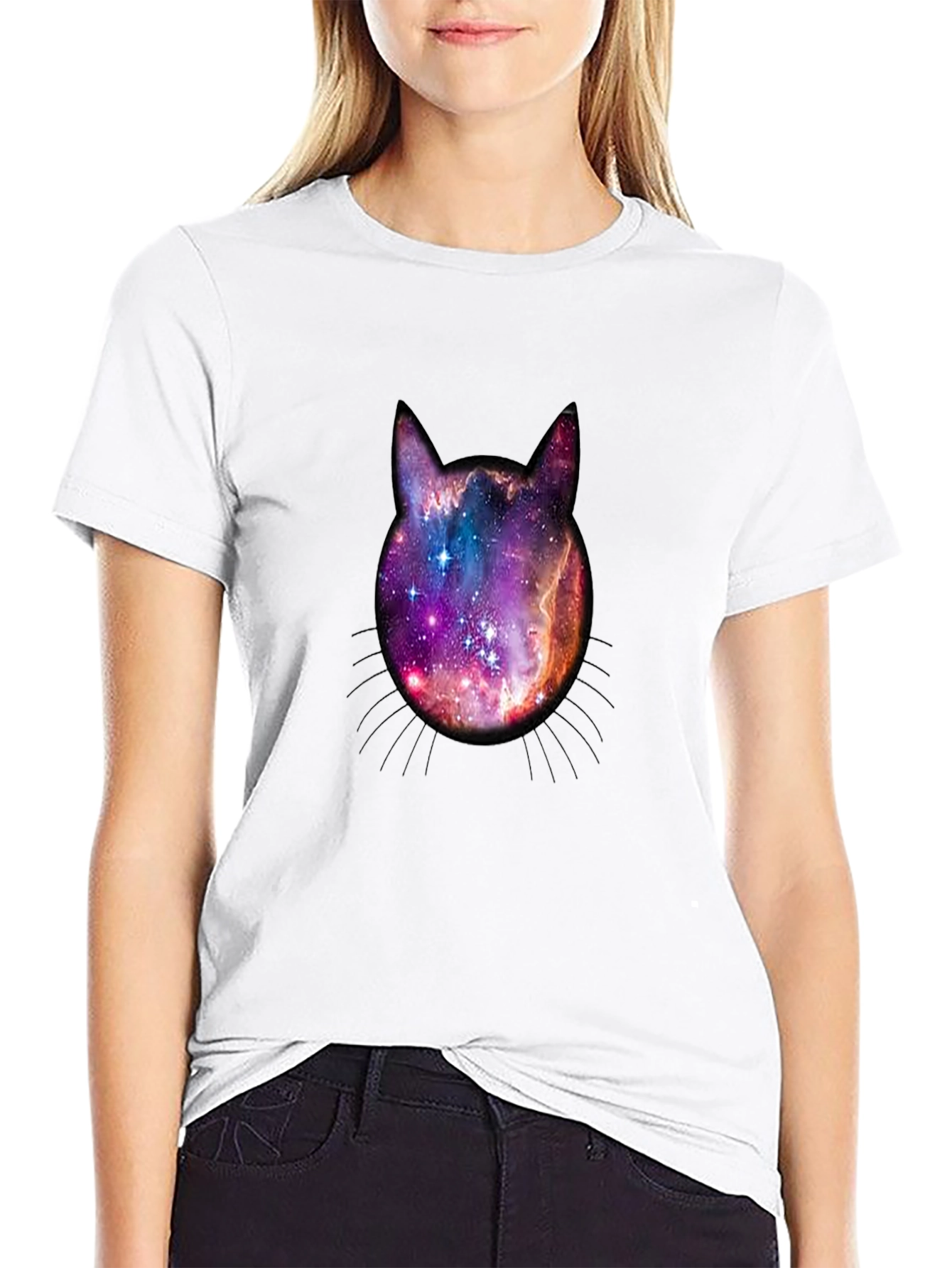 Galaxy Cat Head Graphic Tee - Black