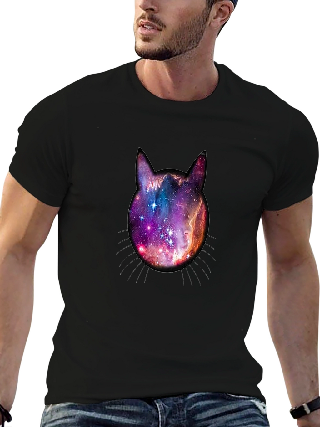 Galaxy Cat Head Graphic Tee - Black