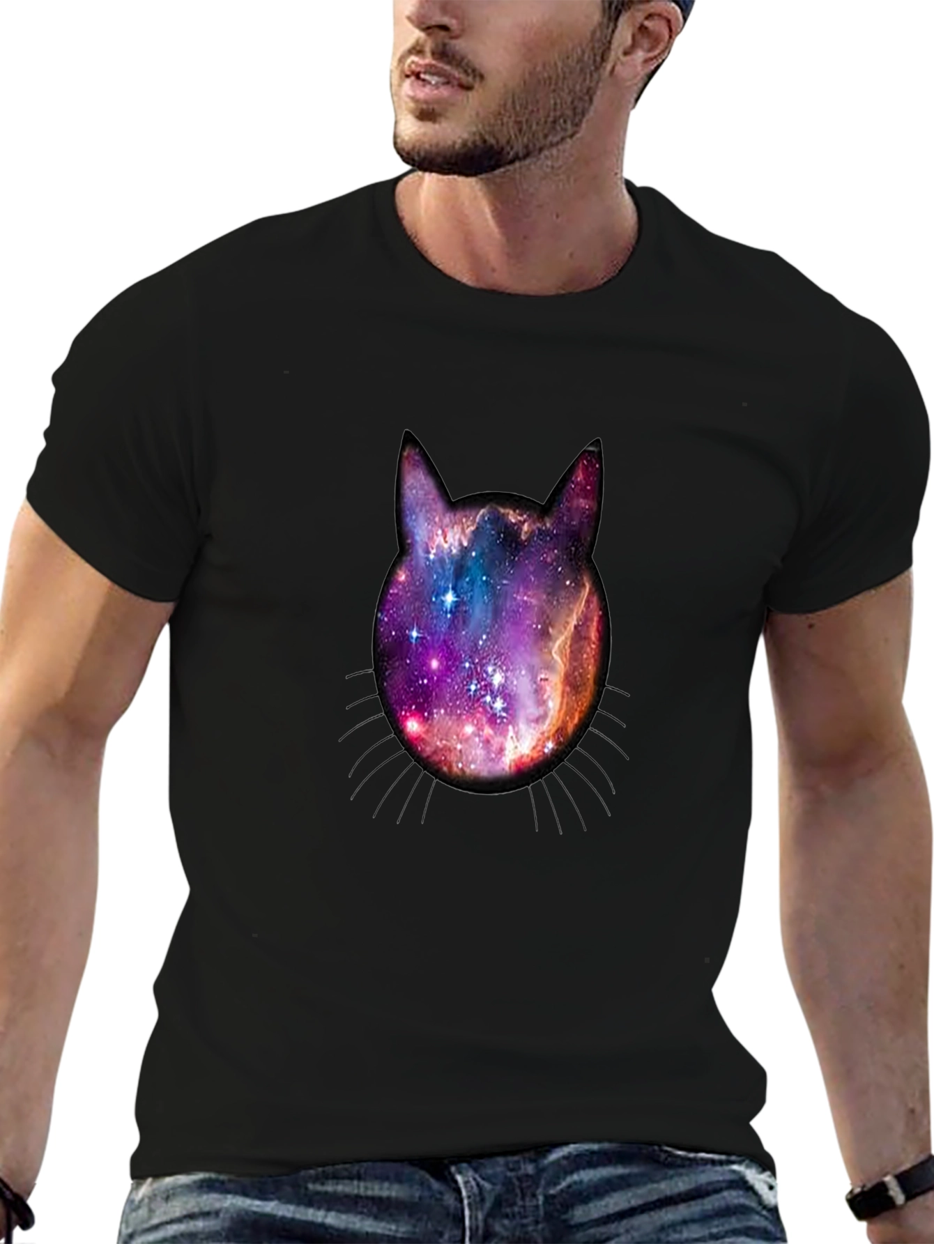 Galaxy Cat Head Graphic Tee - Black