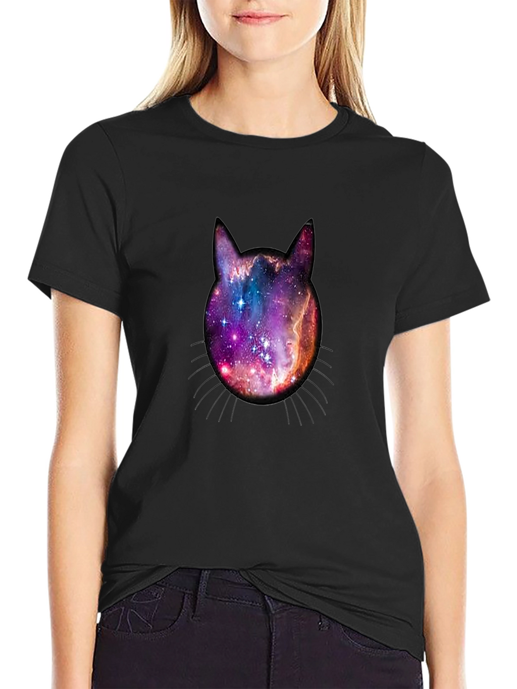 Galaxy Cat Head Graphic Tee - Black