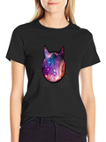 Galaxy Cat Head Graphic Tee - Black