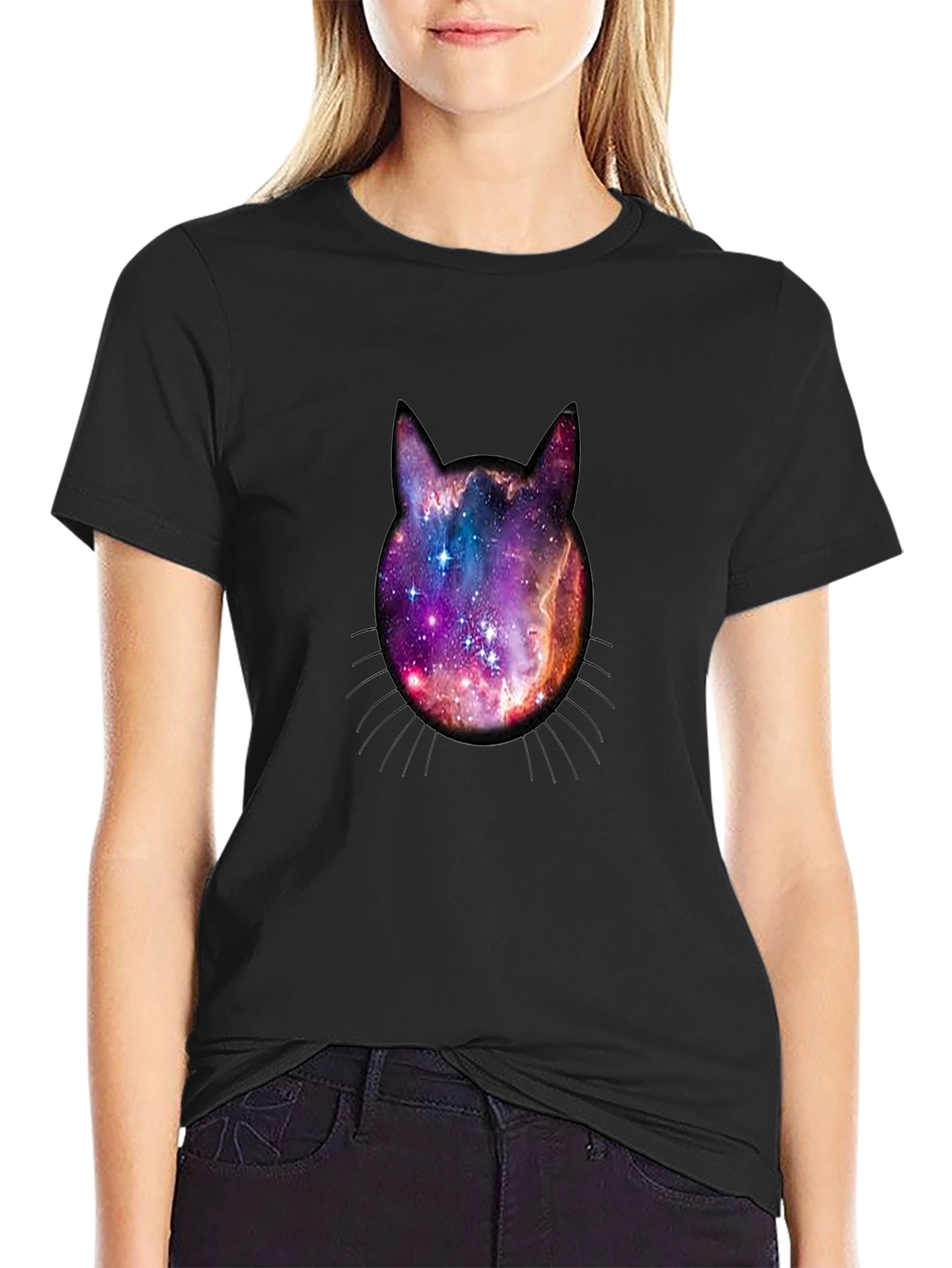 Galaxy Cat Head Graphic Tee - Black