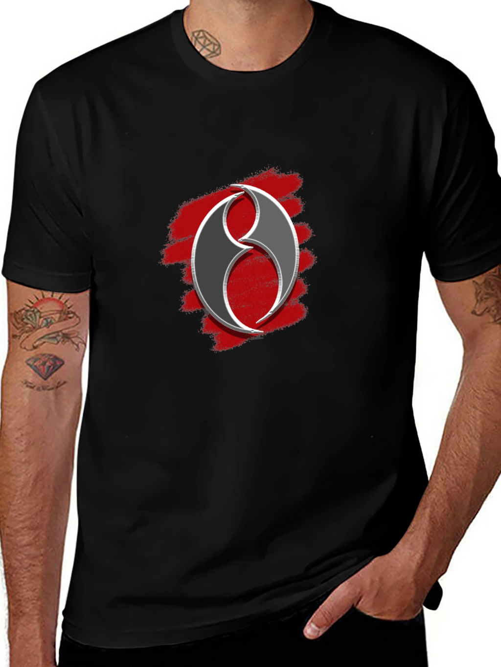 Abstract Symbol Graphic Tee - Black Casual T-Shirt