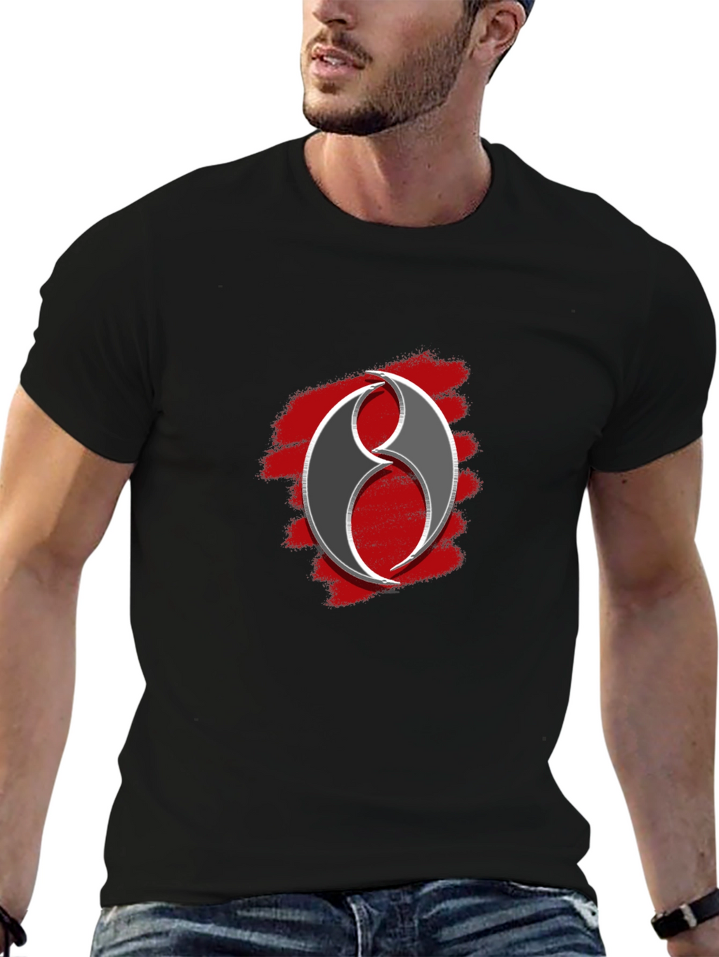 Abstract Symbol Graphic Tee - Black Casual T-Shirt