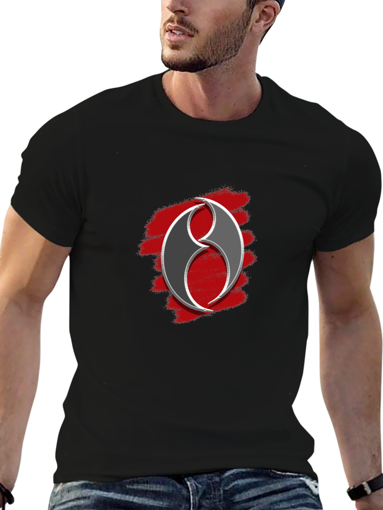 Abstract Symbol Graphic Tee - Black Casual T-Shirt
