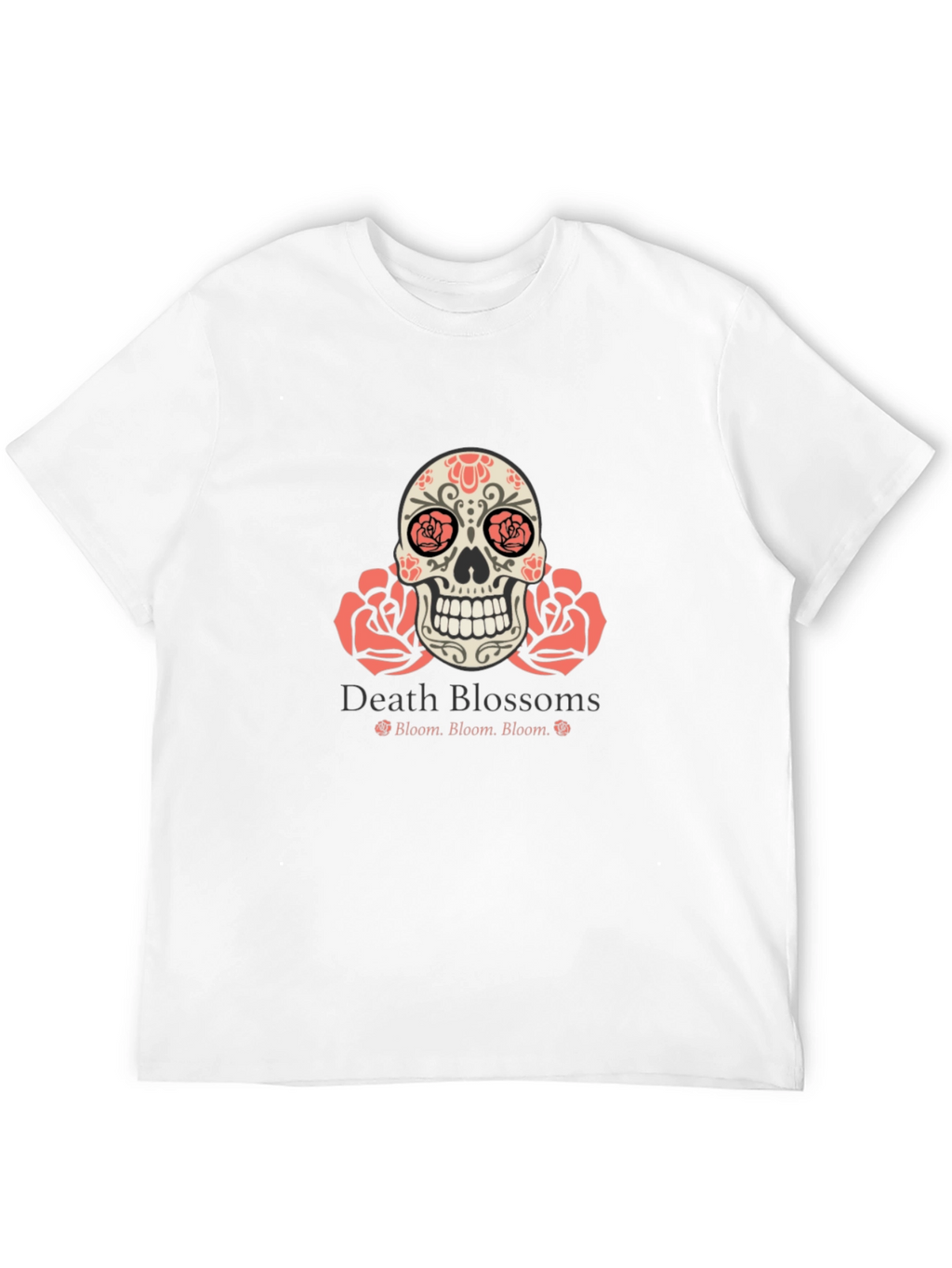 Death Blossoms Skull Graphic Tee - Black Cotton
