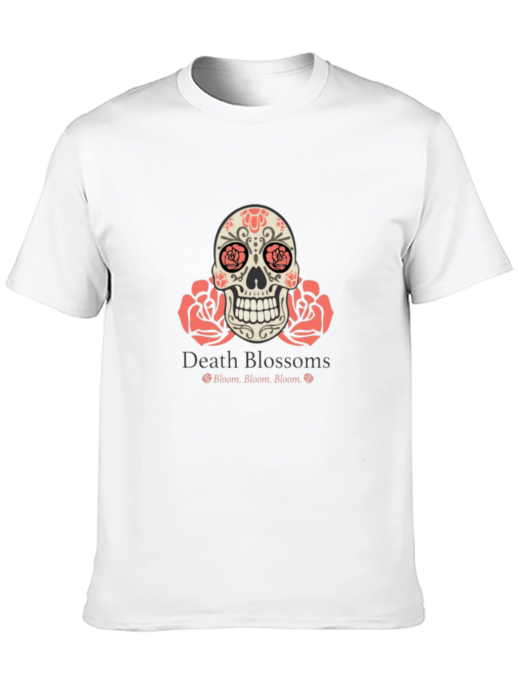 Death Blossoms Skull Graphic Tee - Black Cotton