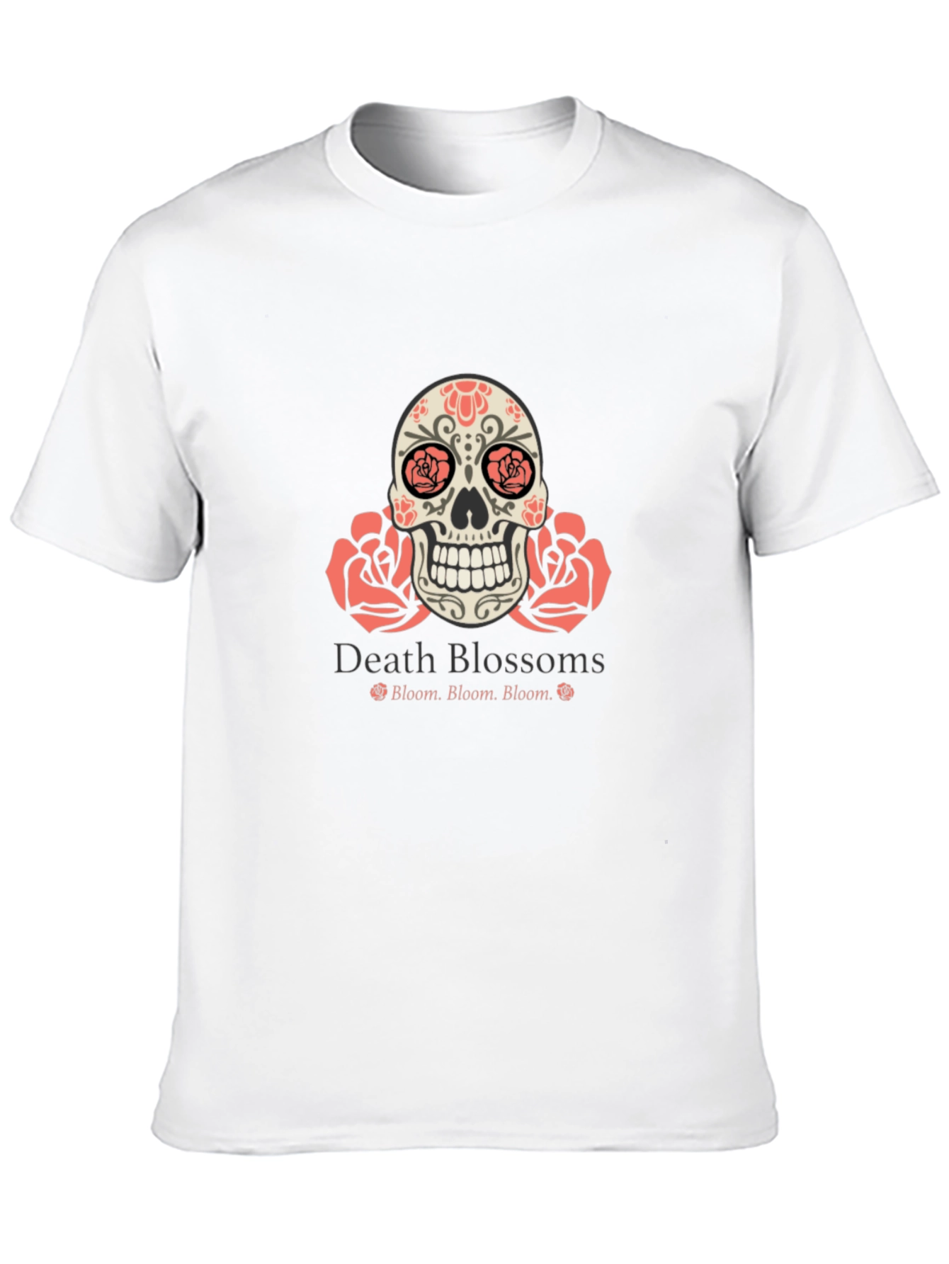 Death Blossoms Skull Graphic Tee - Black Cotton