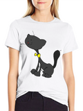 Cartoon Cat Graphic Black T-Shirt