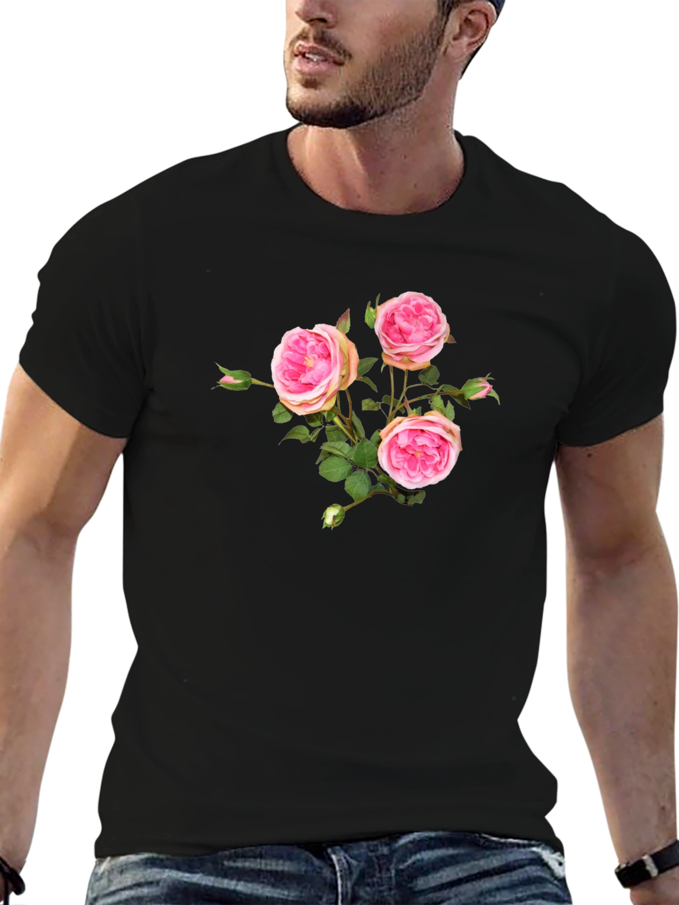 Elegant Roses Black T-Shirt