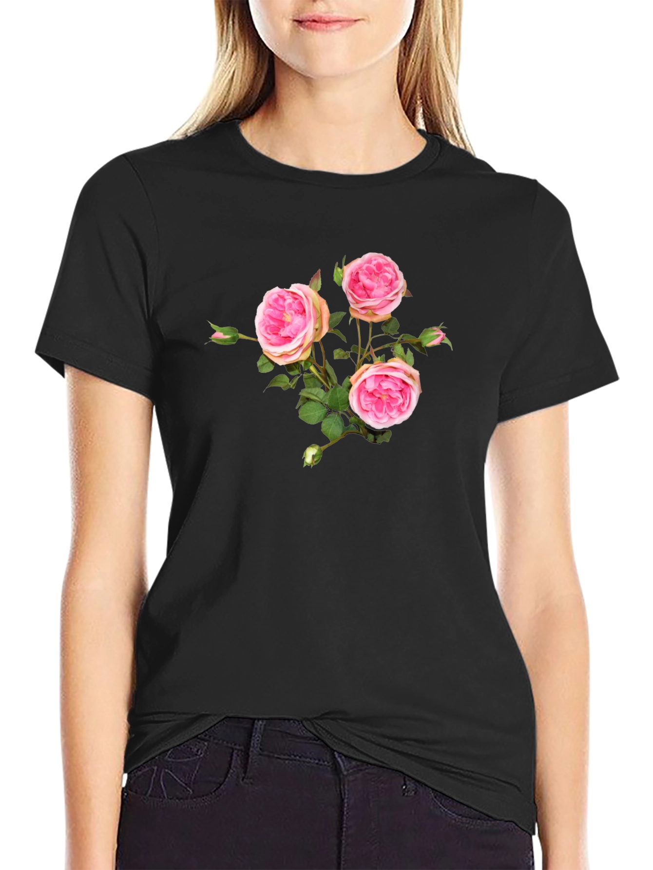 Elegant Roses Black T-Shirt