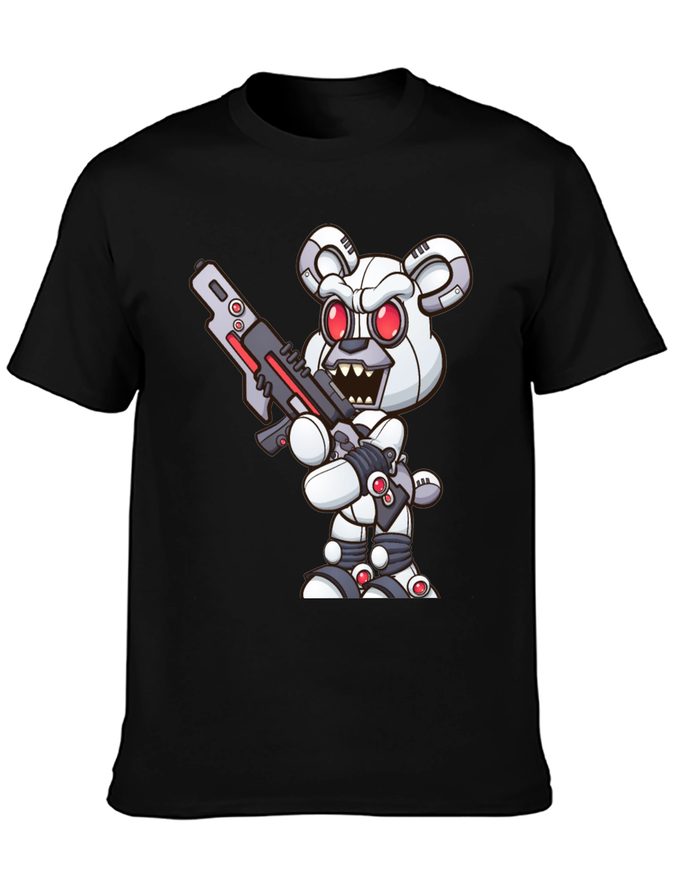 Robot Bear Graphic Tee - Cool Black T-Shirt
