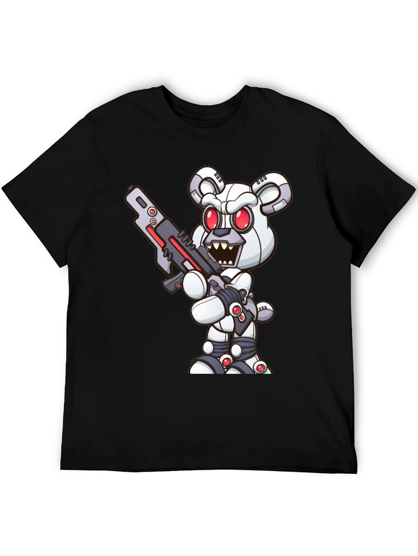 Robot Bear Graphic Tee - Cool Black T-Shirt
