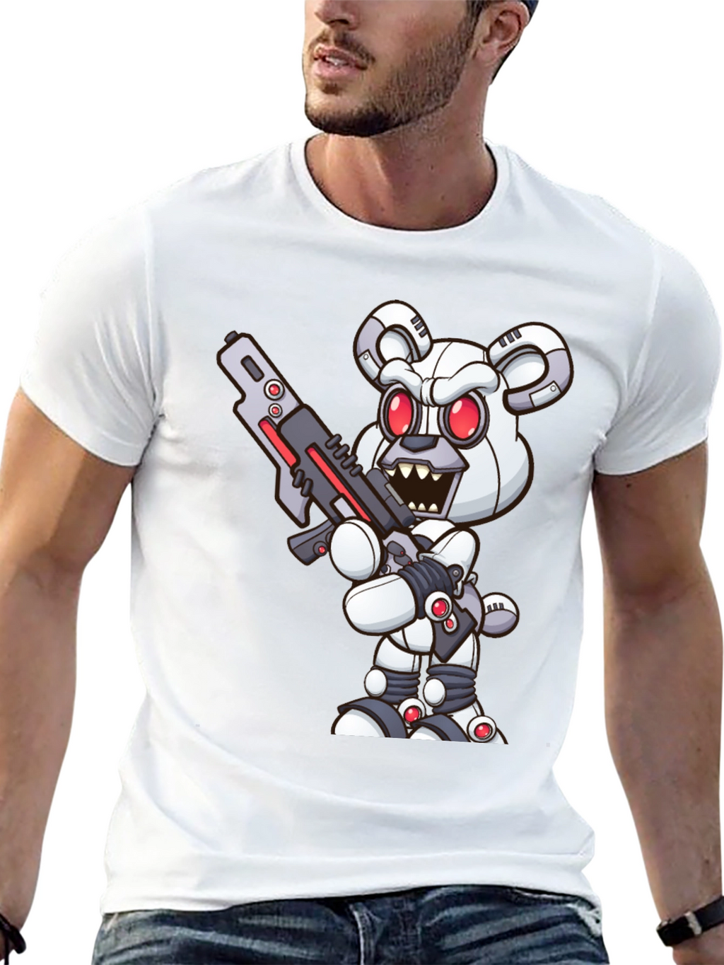 Robot Bear Graphic Tee - Cool Black T-Shirt