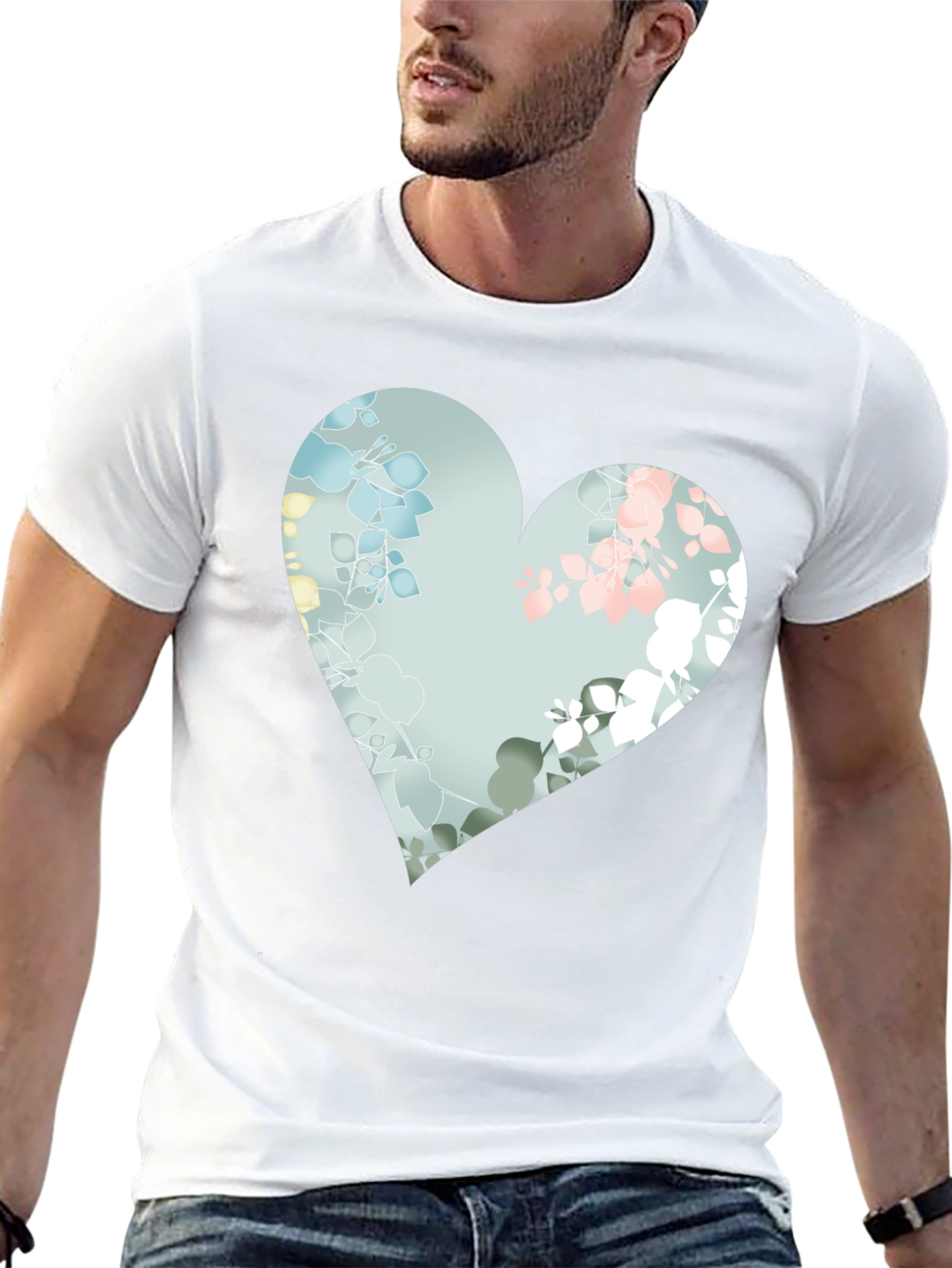 Floral Heart Graphic Black Tee