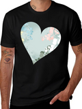 Floral Heart Graphic Black Tee