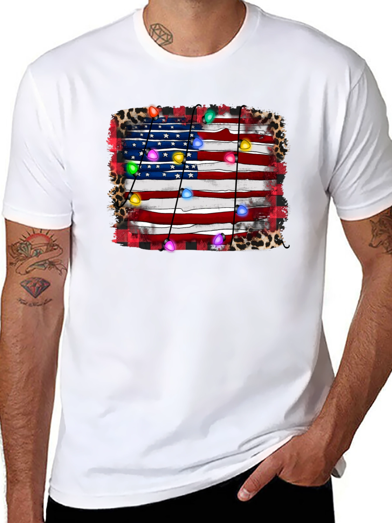 American Flag Christmas Lights Graphic Tee