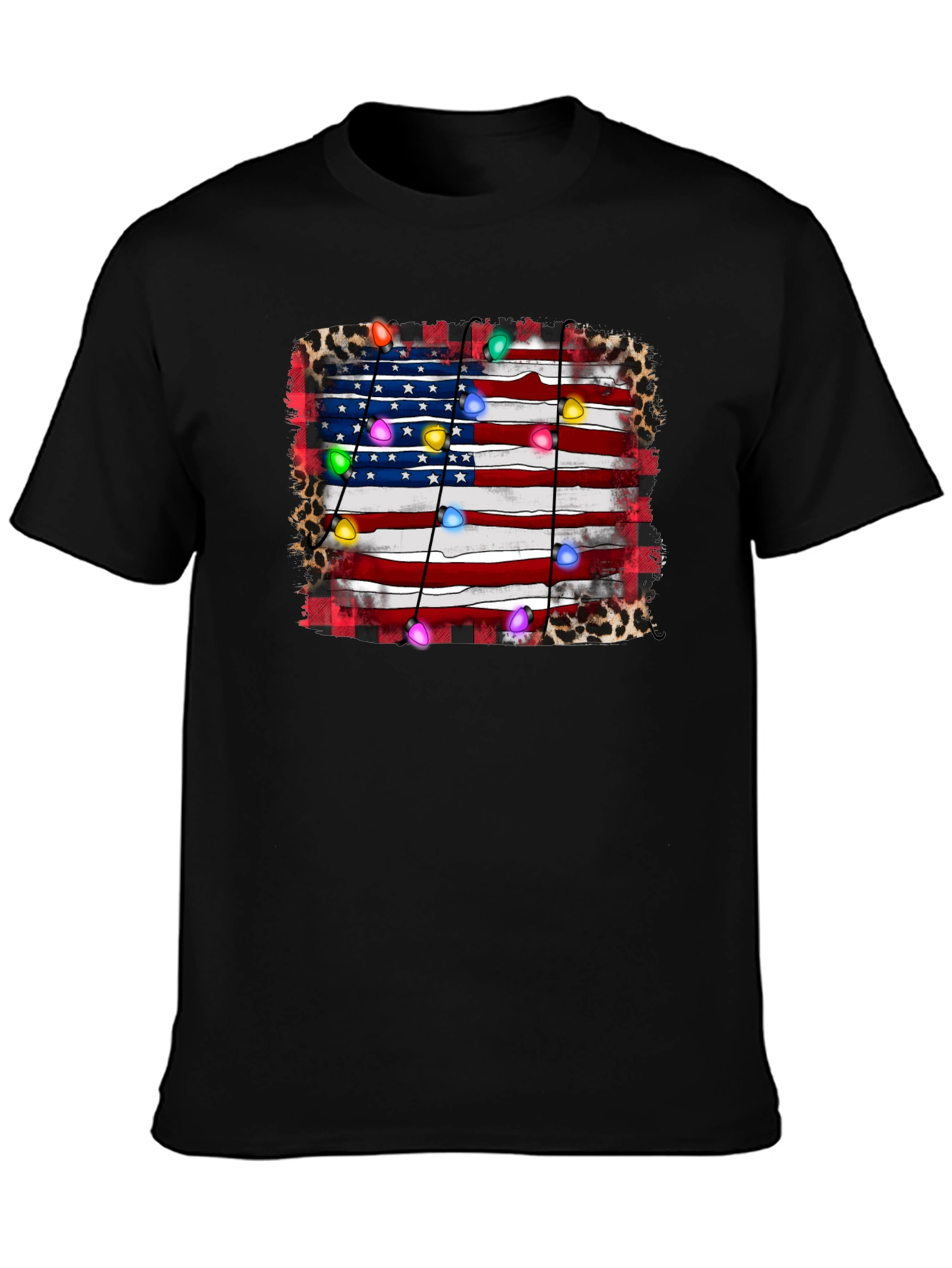 American Flag Christmas Lights Graphic Tee