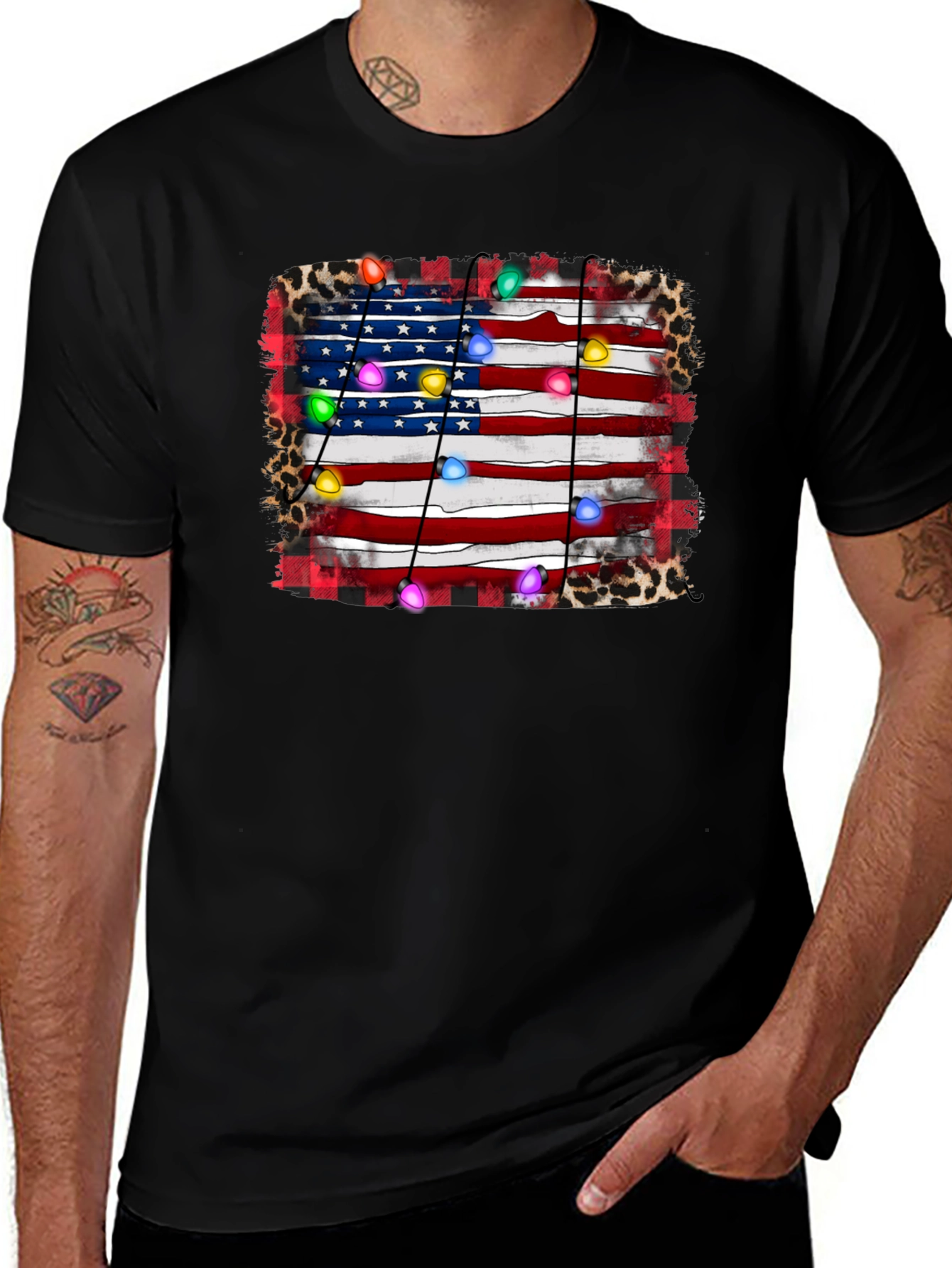 American Flag Christmas Lights Graphic Tee