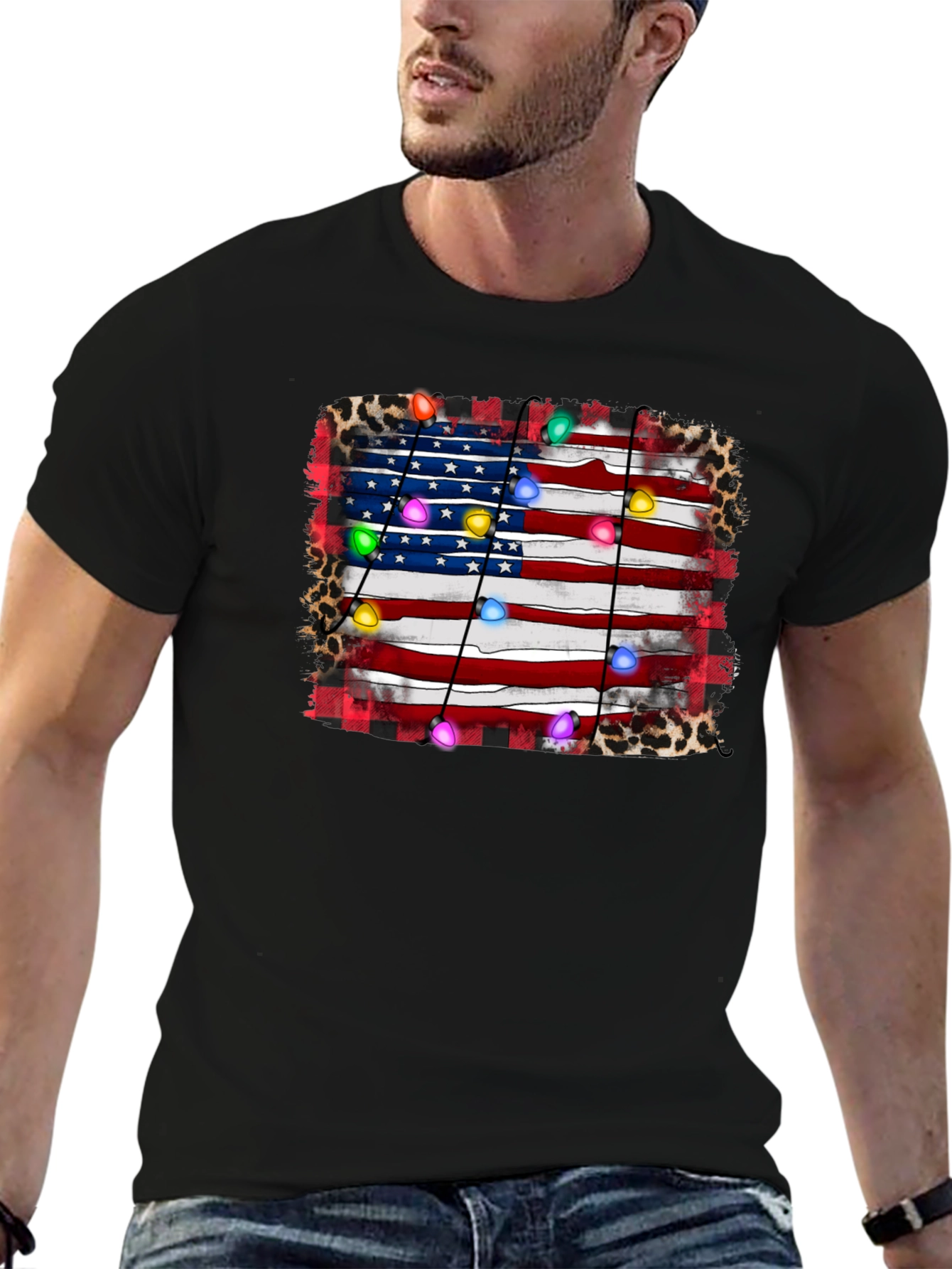 American Flag Christmas Lights Graphic Tee