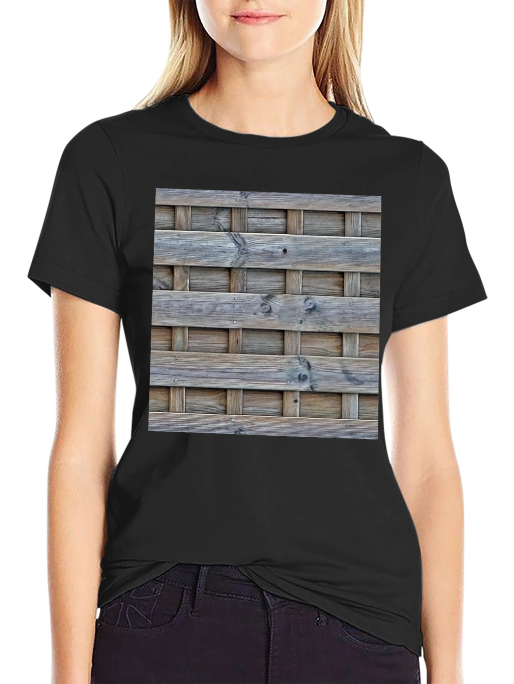 Wooden Lattice Pattern Print T-Shirt
