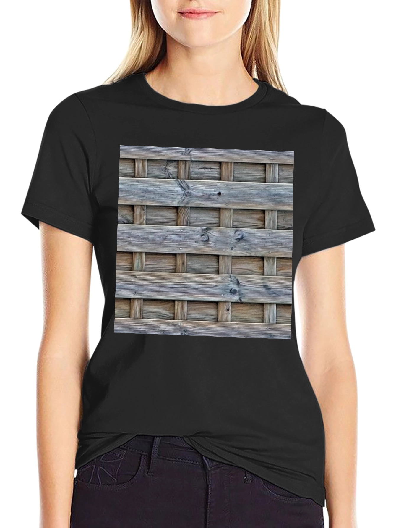 Wooden Lattice Pattern Print T-Shirt