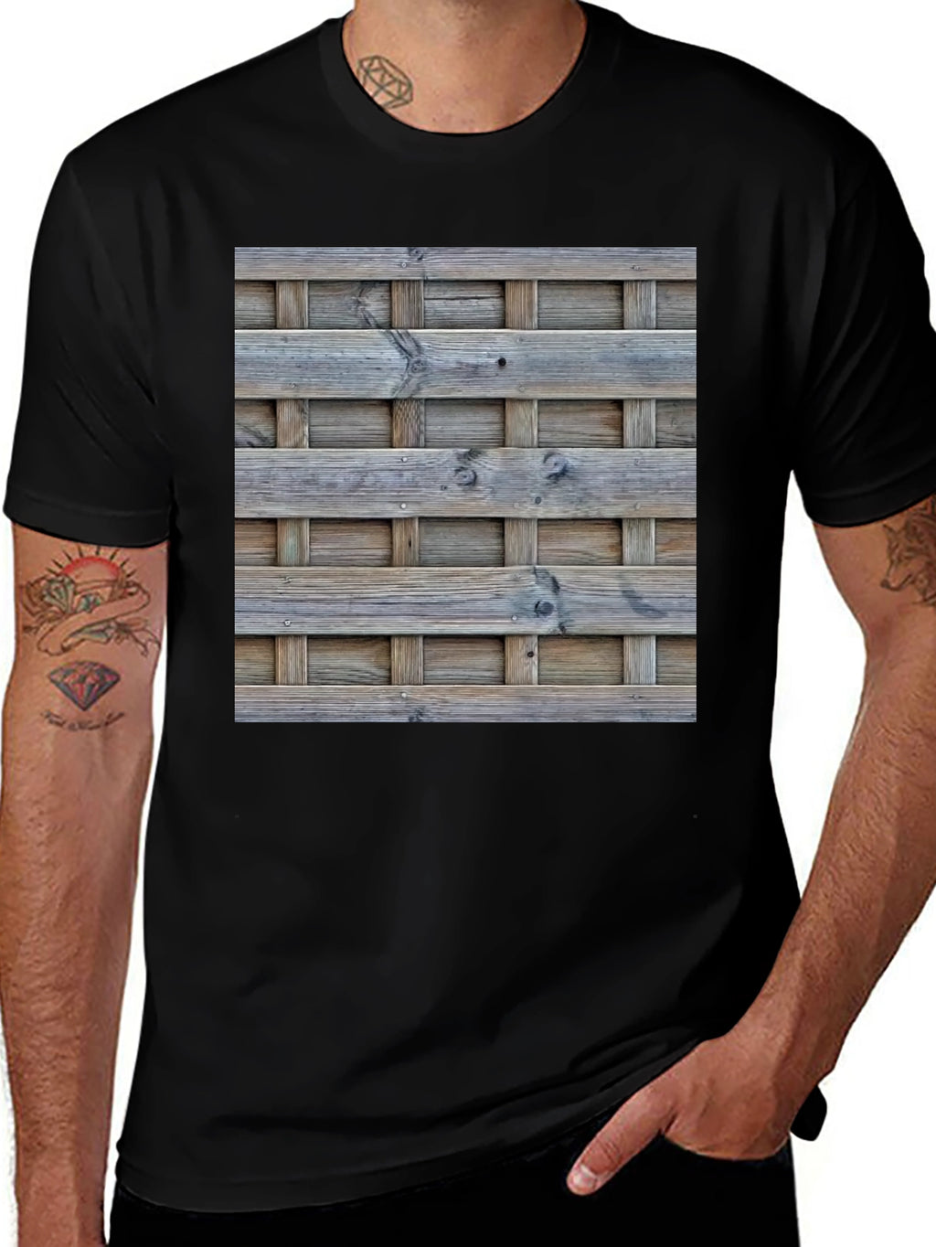 Wooden Lattice Pattern Print T-Shirt