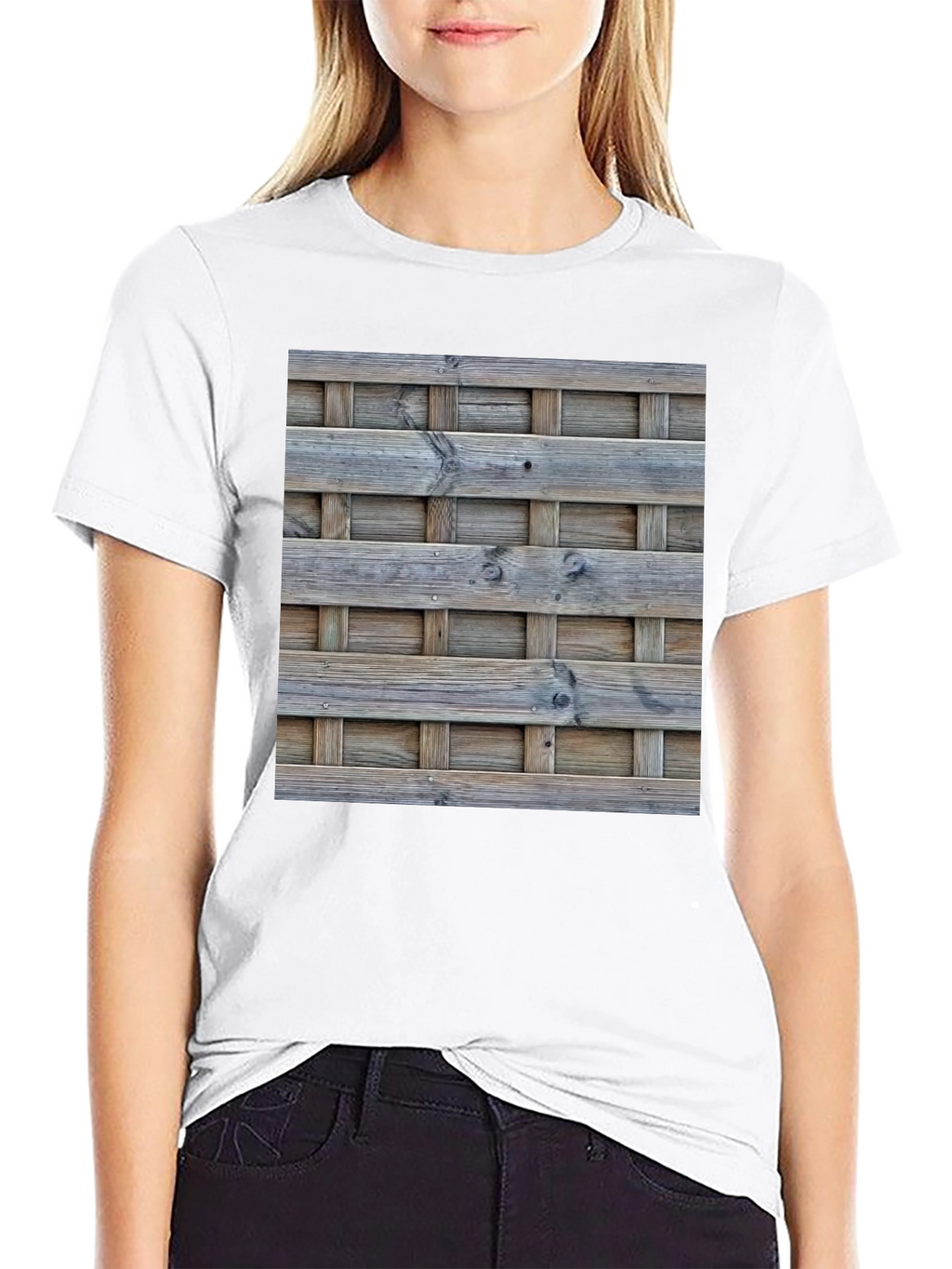 Wooden Lattice Pattern Print T-Shirt