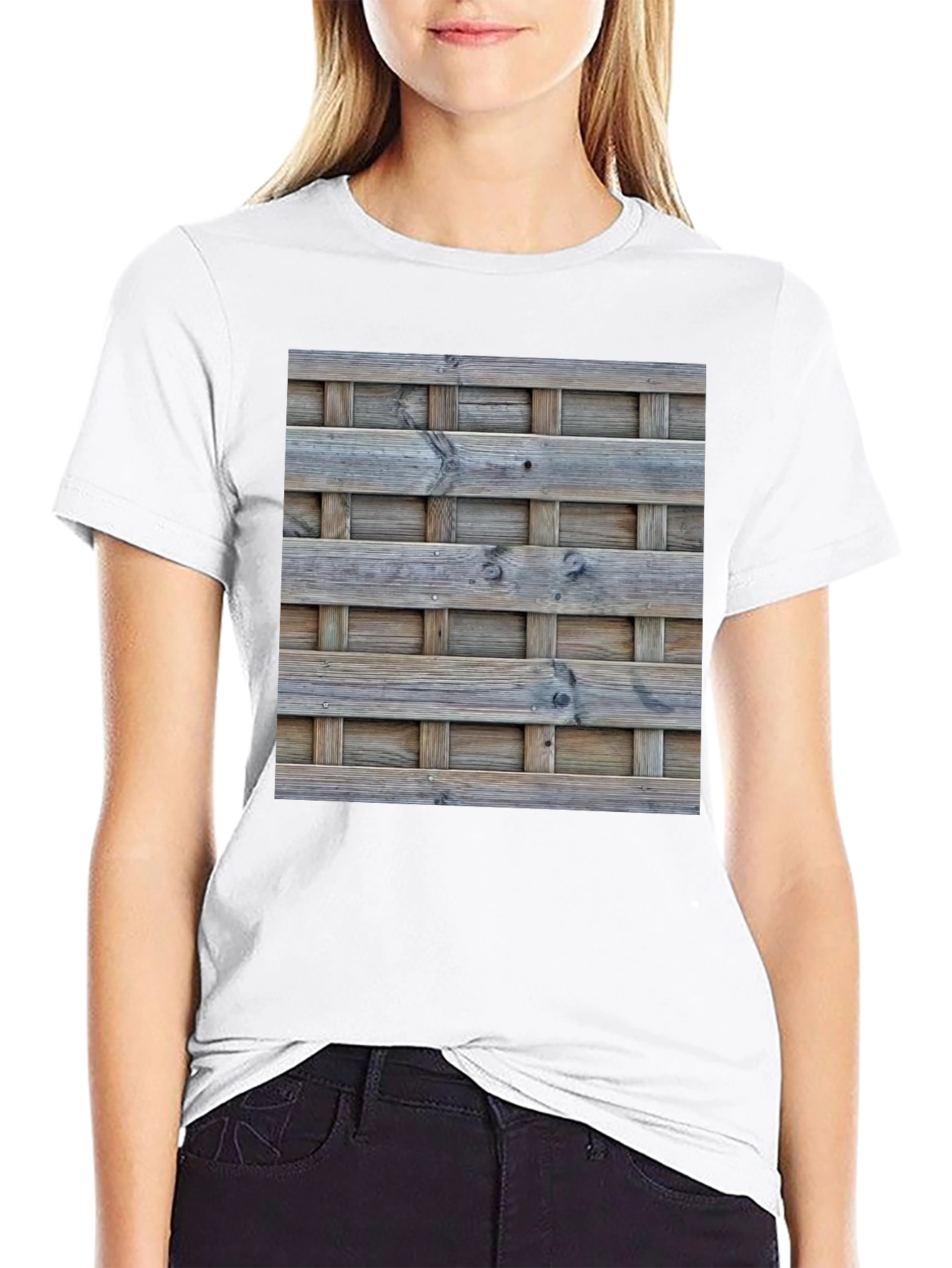 Wooden Lattice Pattern Print T-Shirt