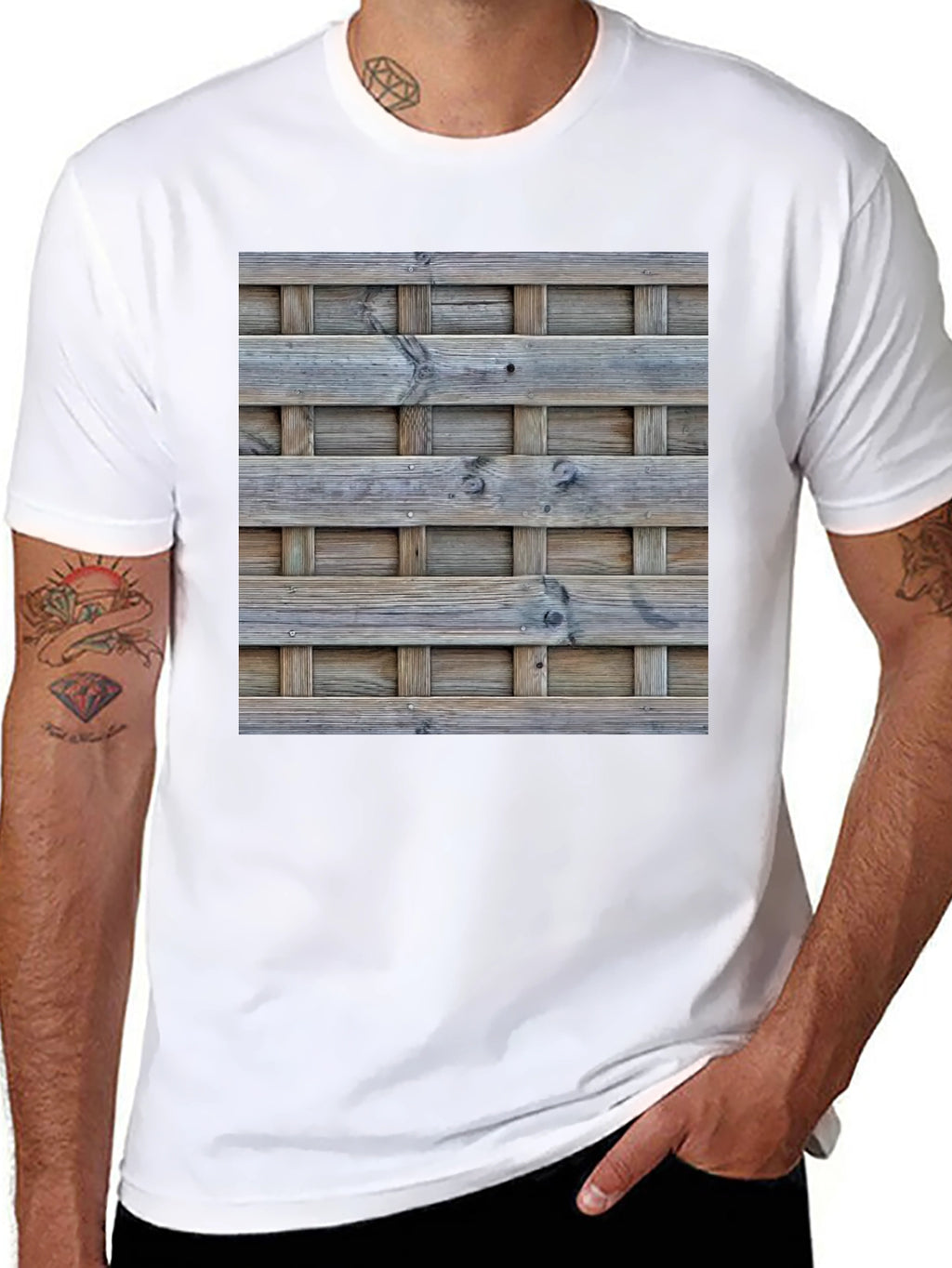 Wooden Lattice Pattern Print T-Shirt