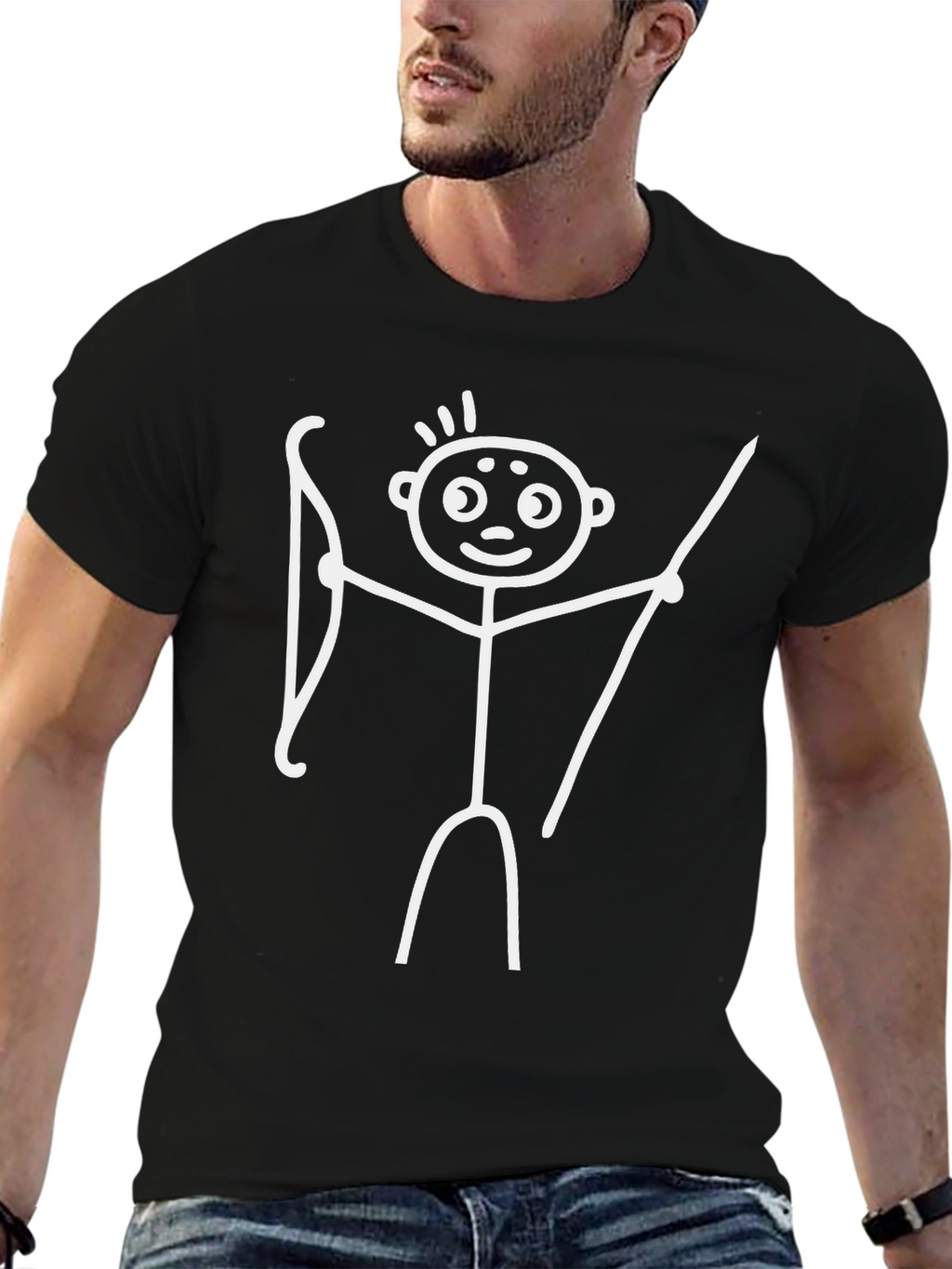 Archer Stick Figure Graphic Tee - Black Cotton Shirt