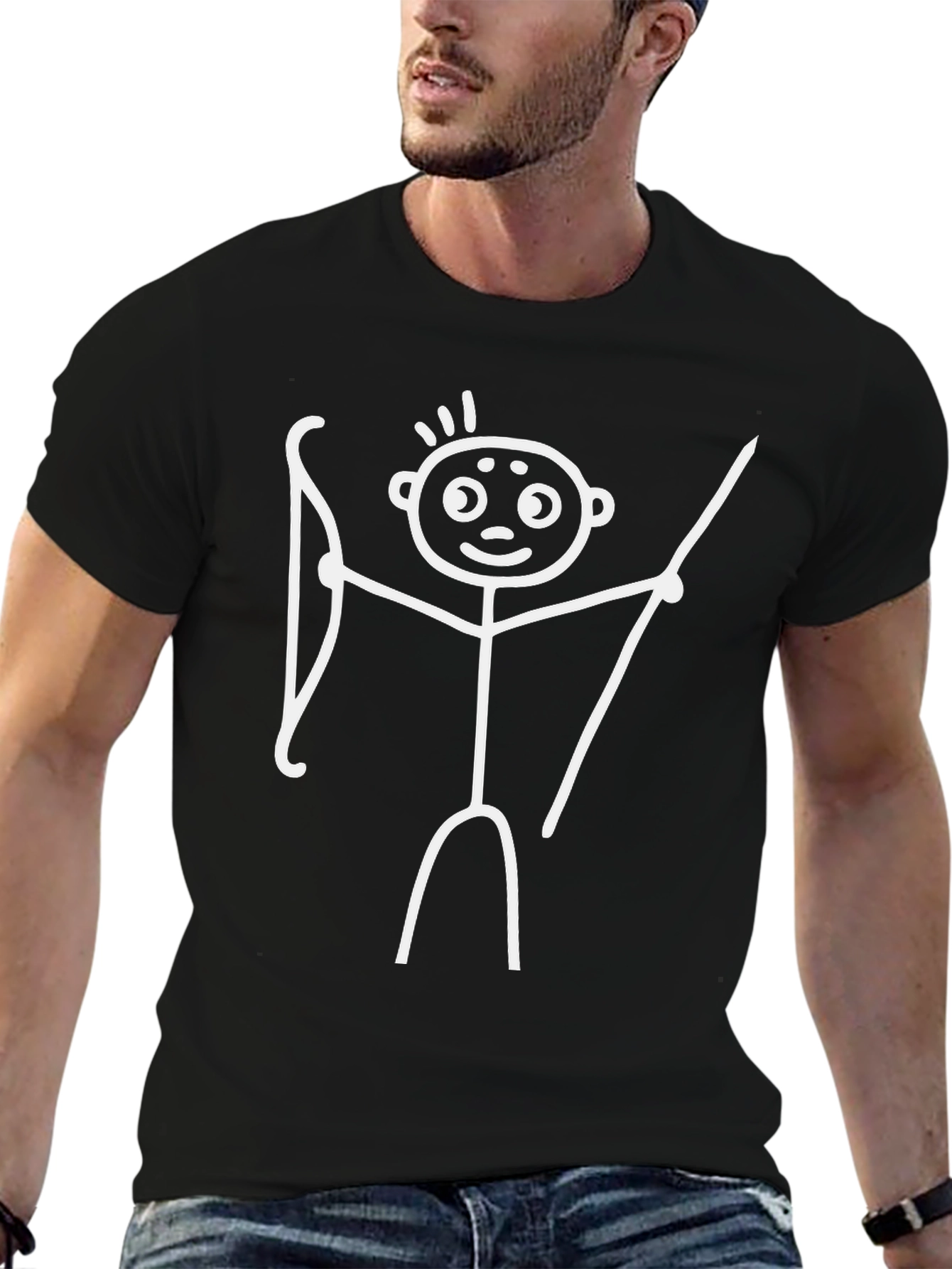 Archer Stick Figure Graphic Tee - Black Cotton Shirt