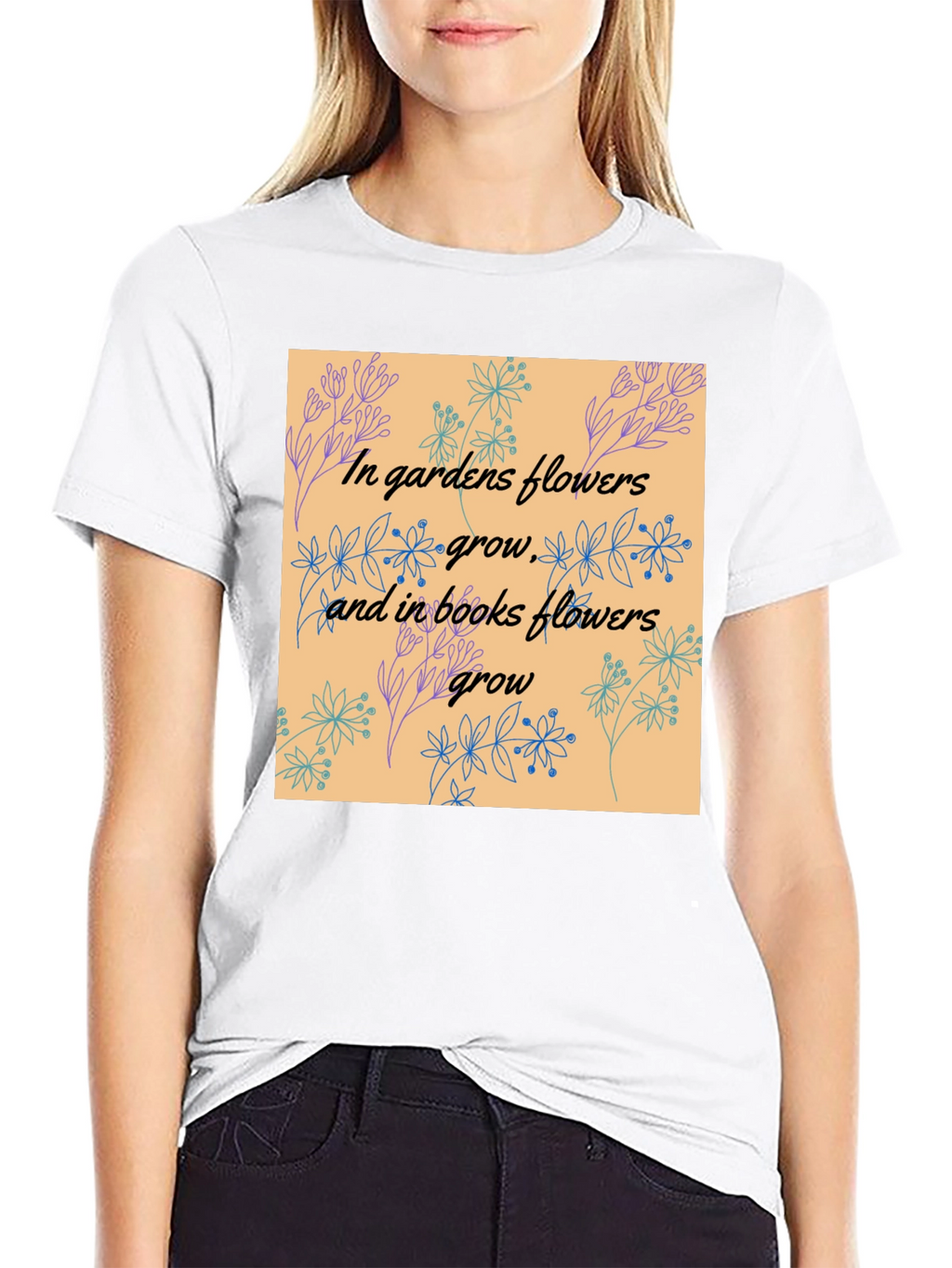 Floral Garden & Book Lovers Black T-Shirt