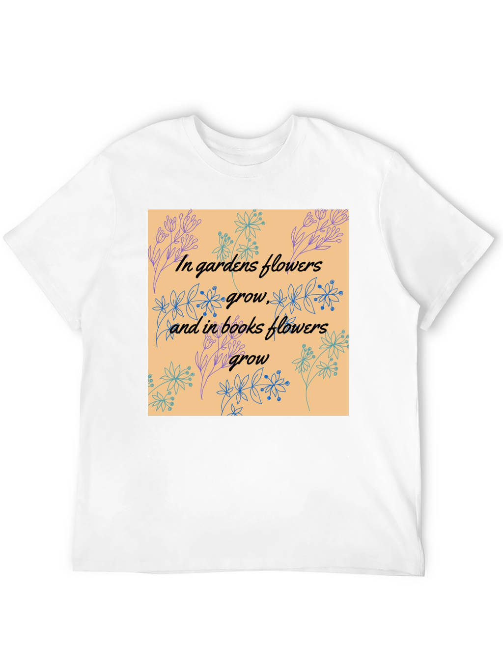 Floral Garden & Book Lovers Black T-Shirt