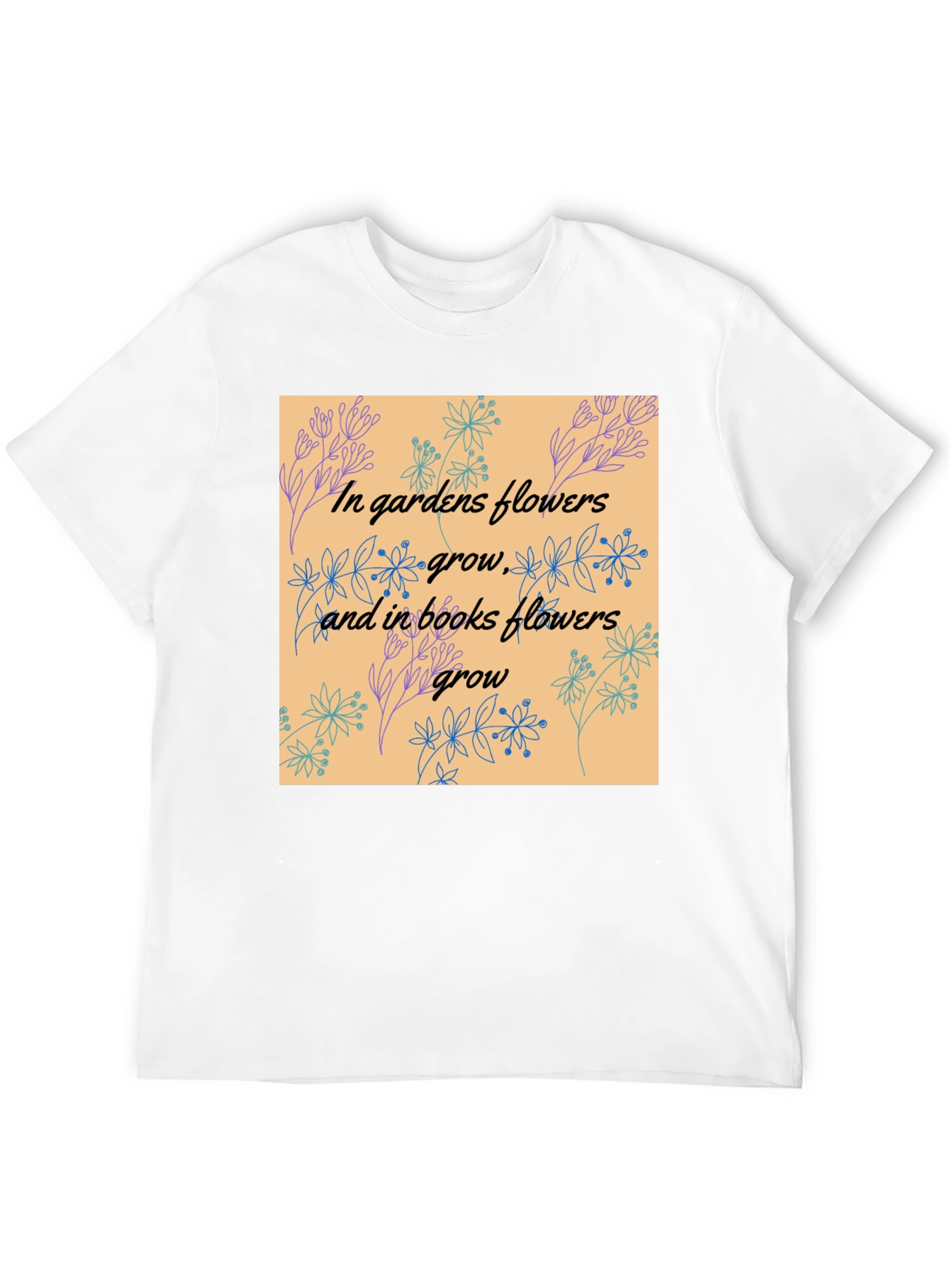 Floral Garden & Book Lovers Black T-Shirt