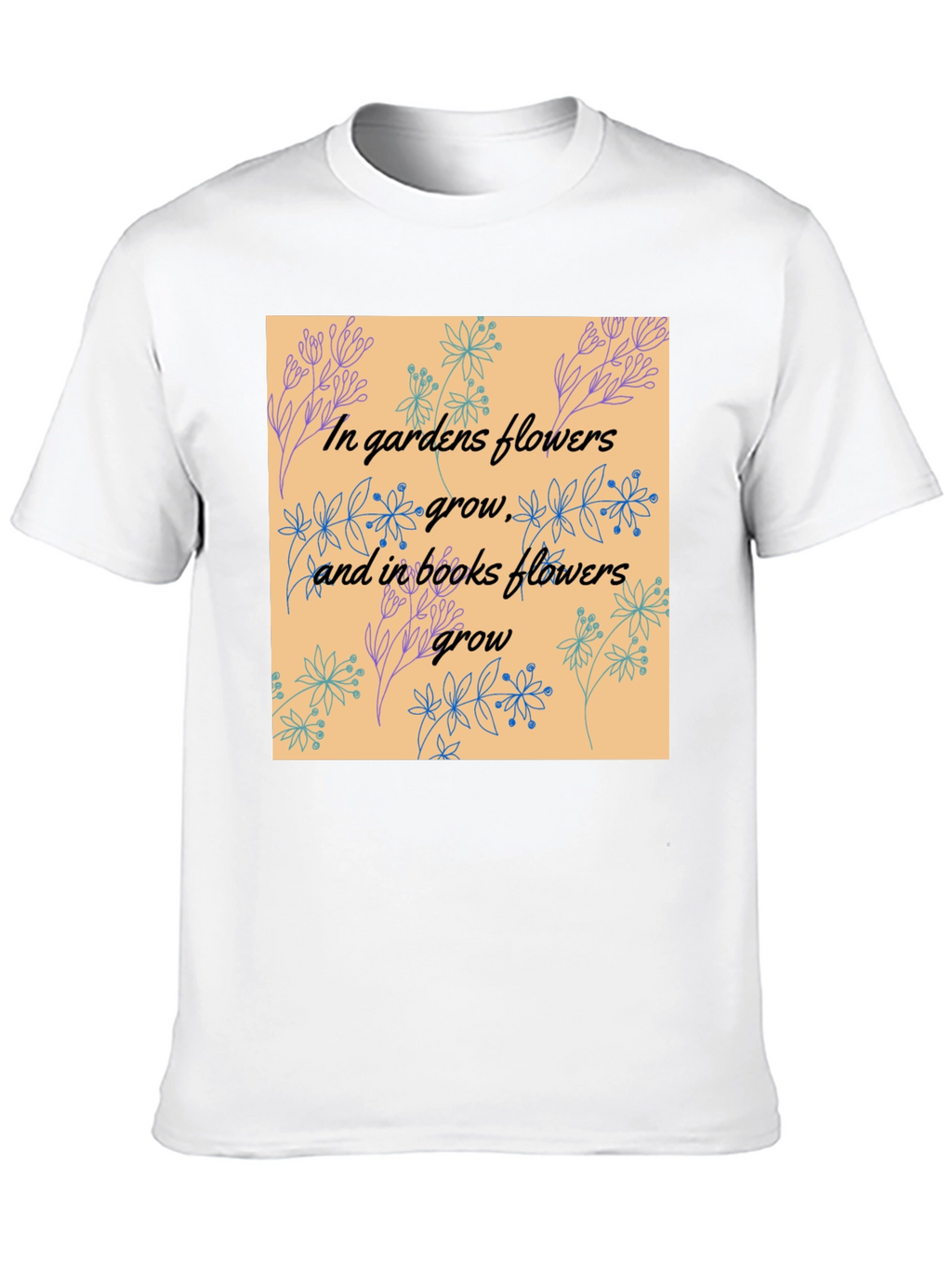 Floral Garden & Book Lovers Black T-Shirt