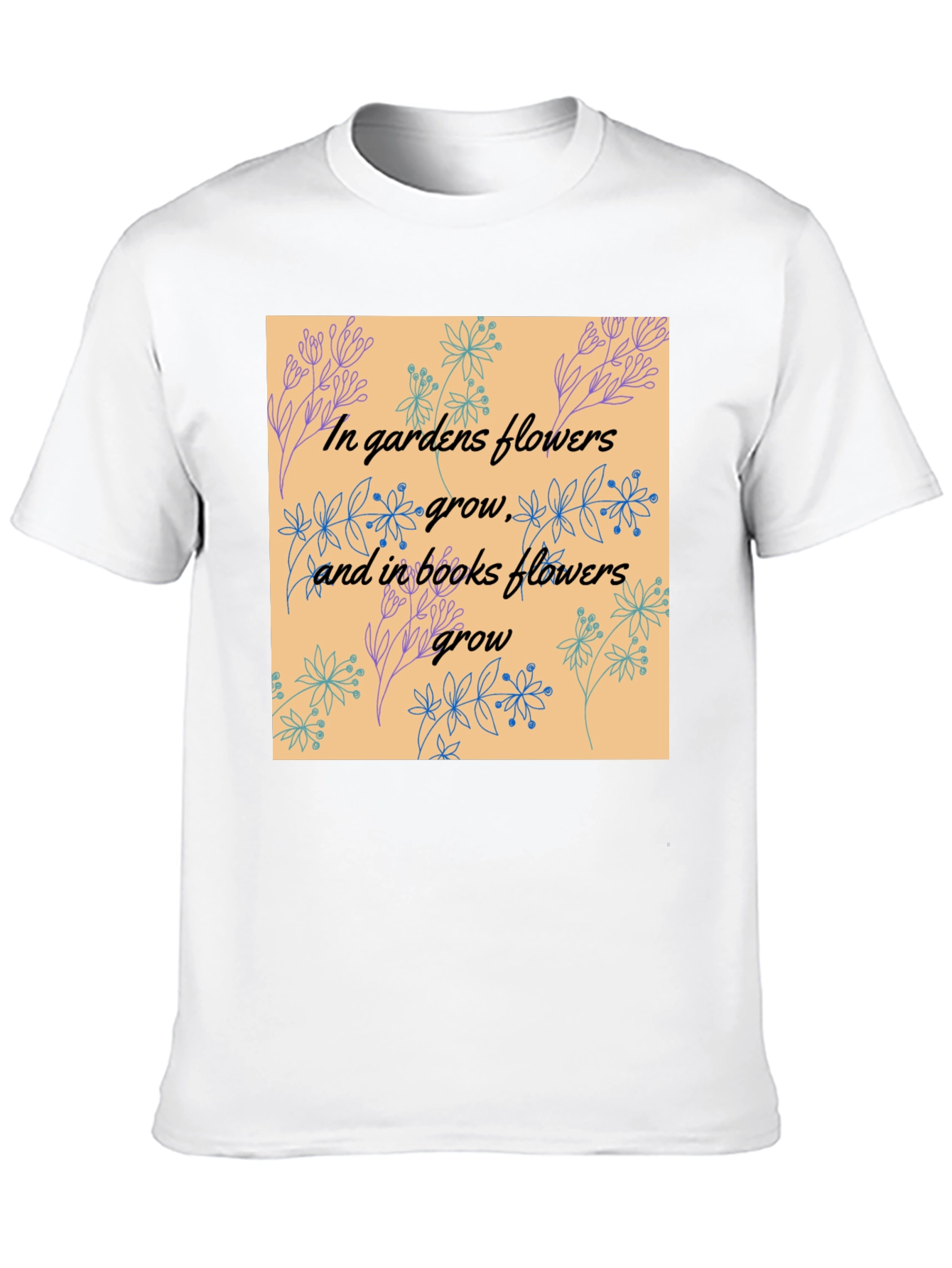 Floral Garden & Book Lovers Black T-Shirt