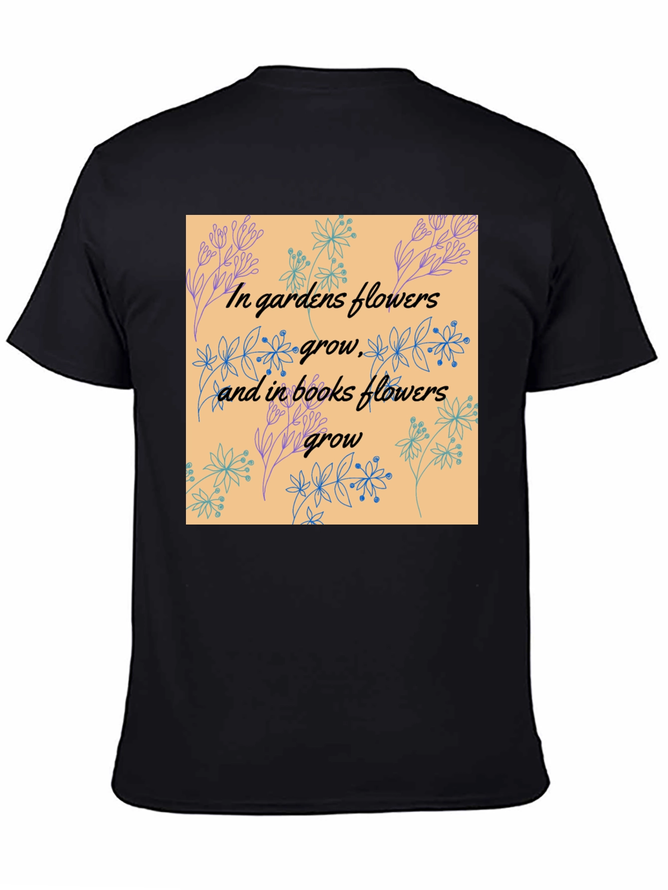 Floral Garden & Book Lovers Black T-Shirt