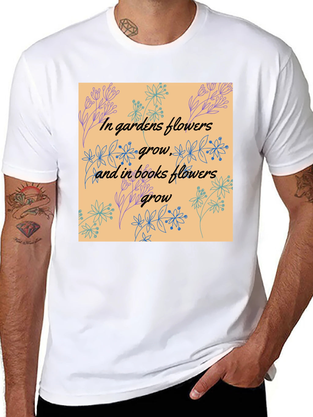 Floral Garden & Book Lovers Black T-Shirt