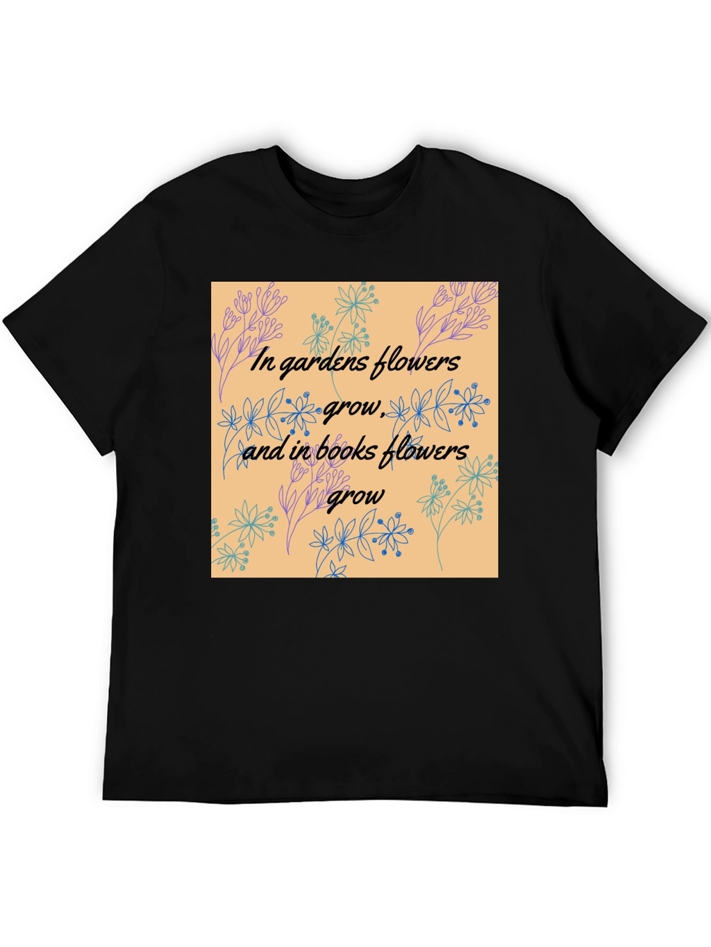 Floral Garden & Book Lovers Black T-Shirt
