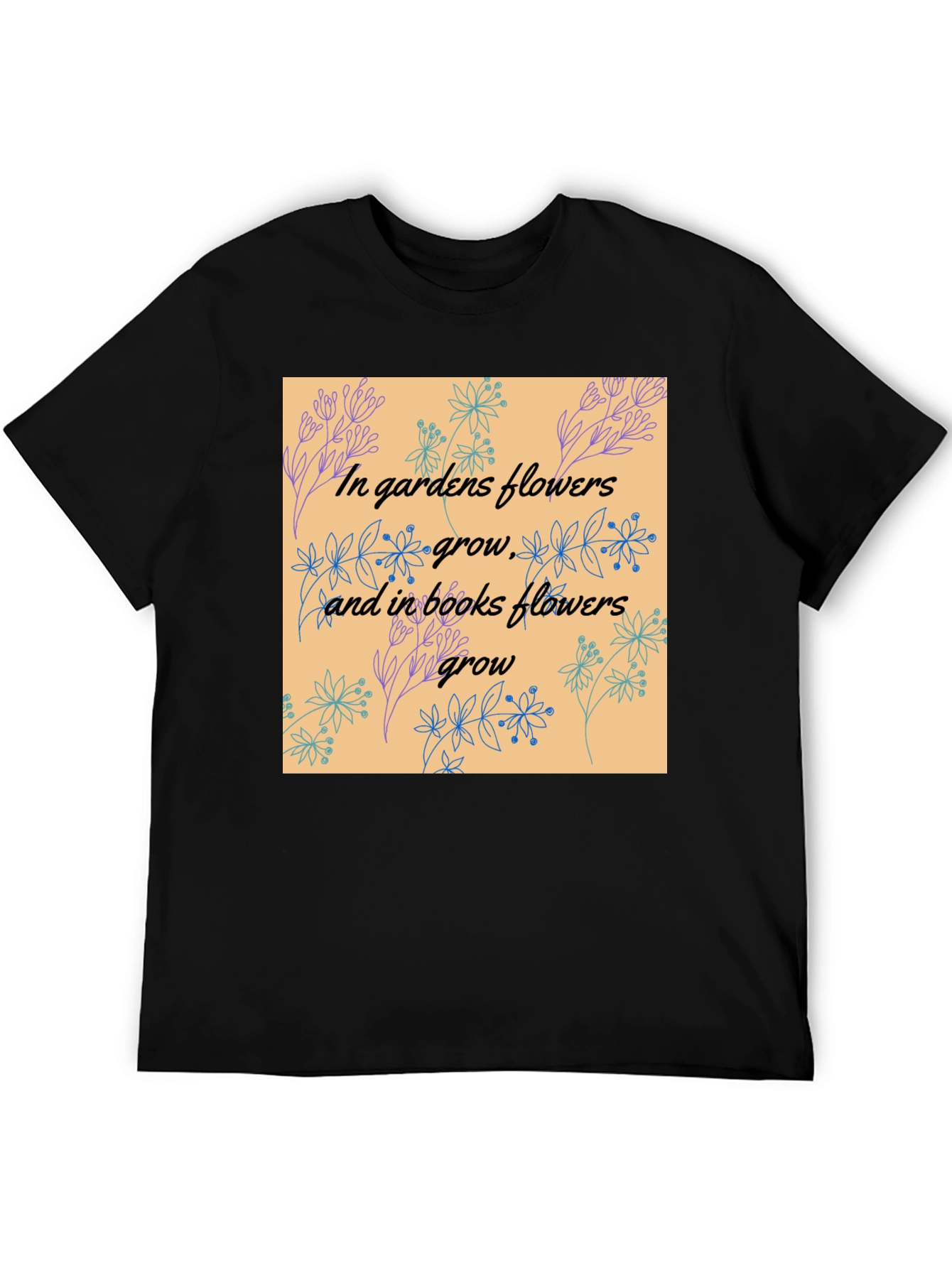 Floral Garden & Book Lovers Black T-Shirt