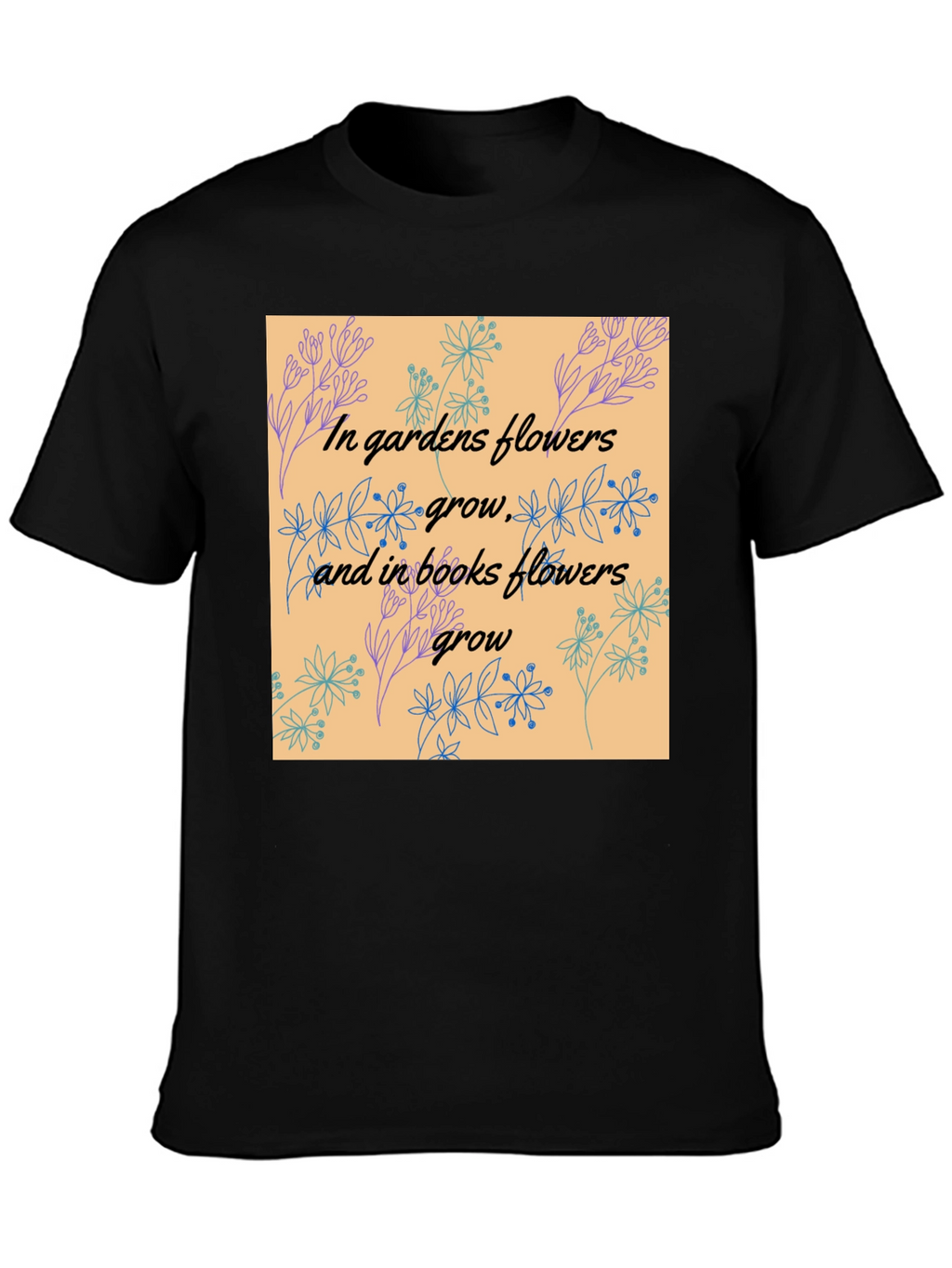 Floral Garden & Book Lovers Black T-Shirt