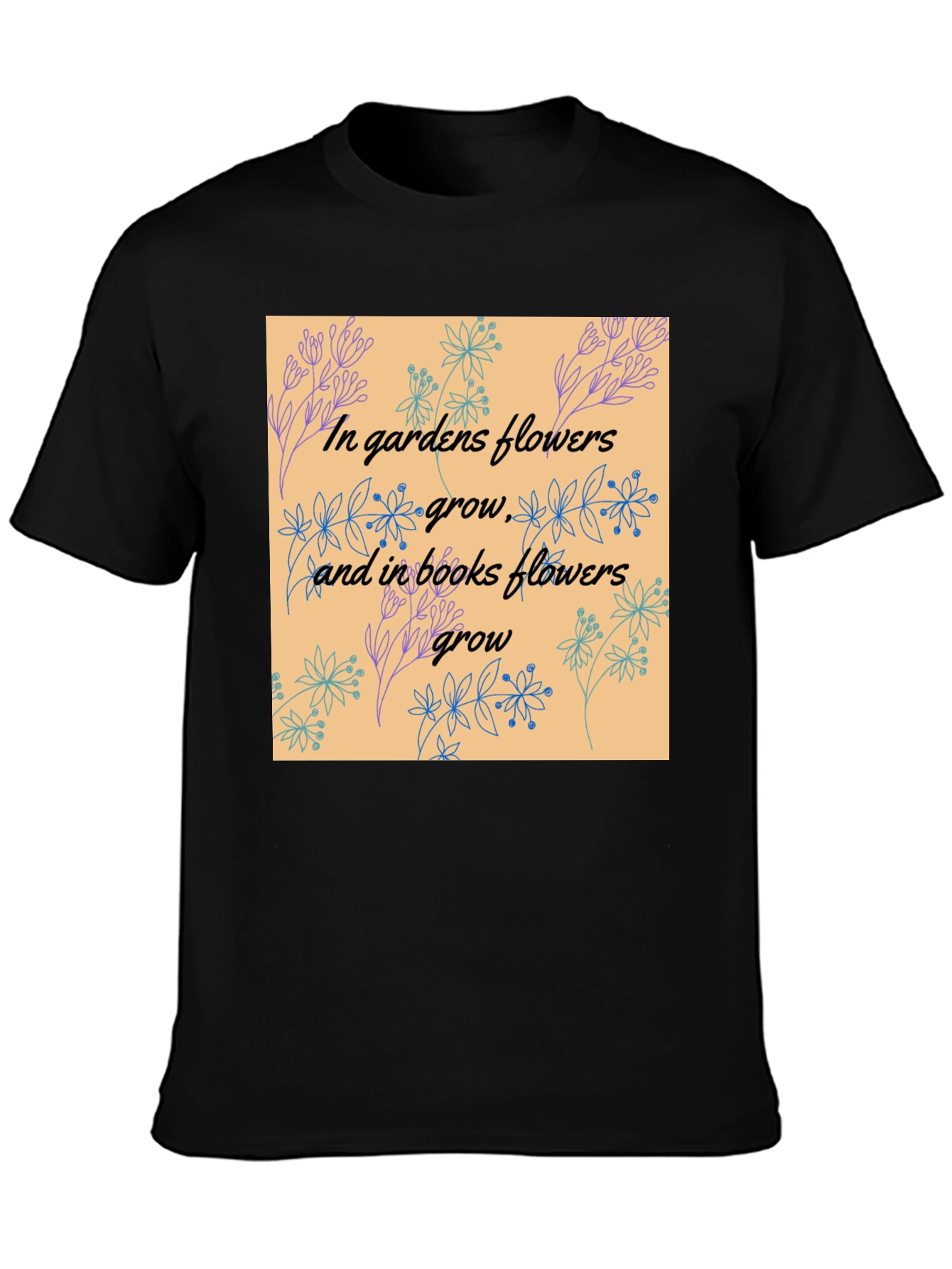 Floral Garden & Book Lovers Black T-Shirt