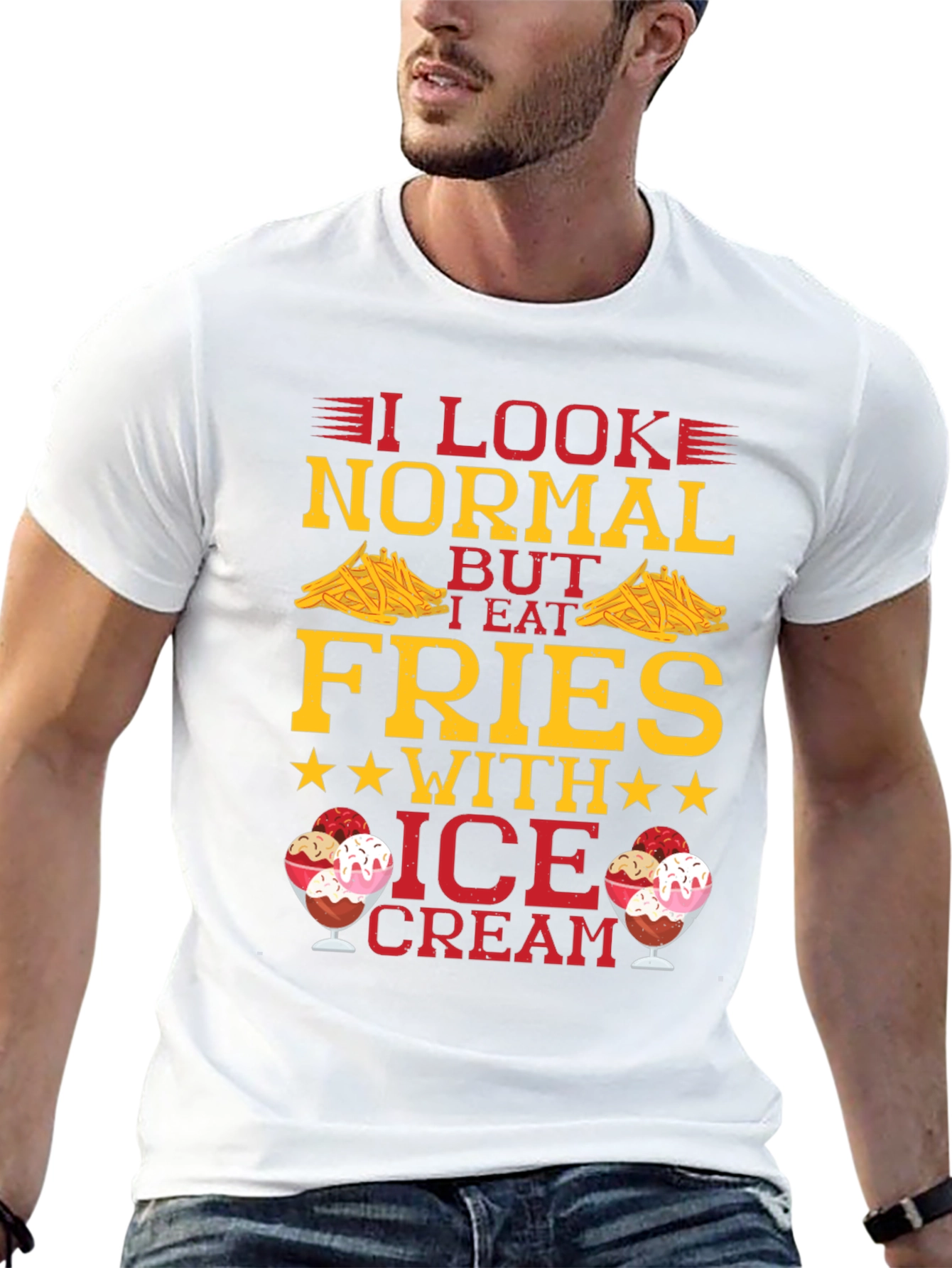 Funny Fries & Ice Cream Graphic T-Shirt