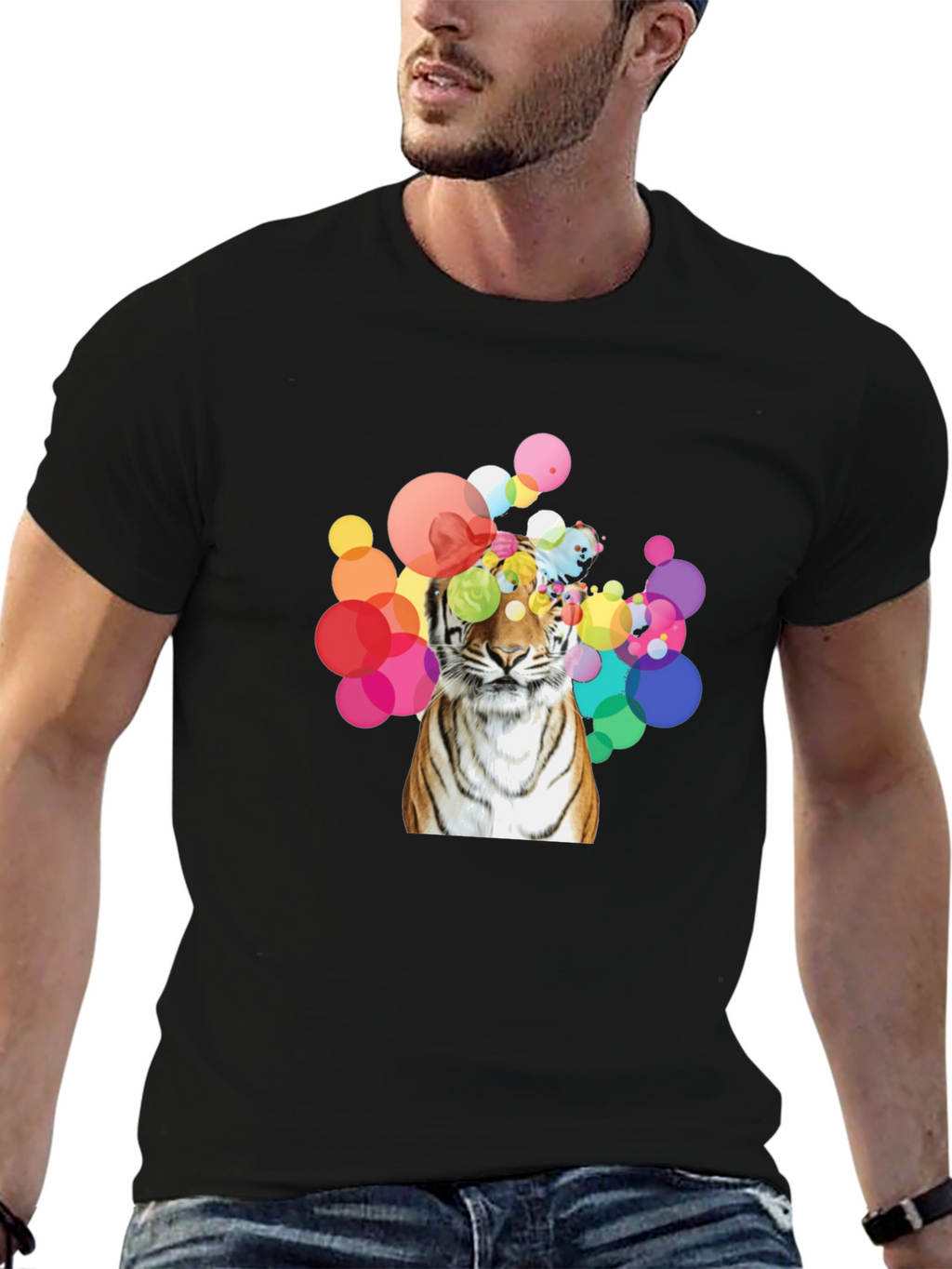 Tiger Bubbles Graphic Tee - Black Cotton T-Shirt