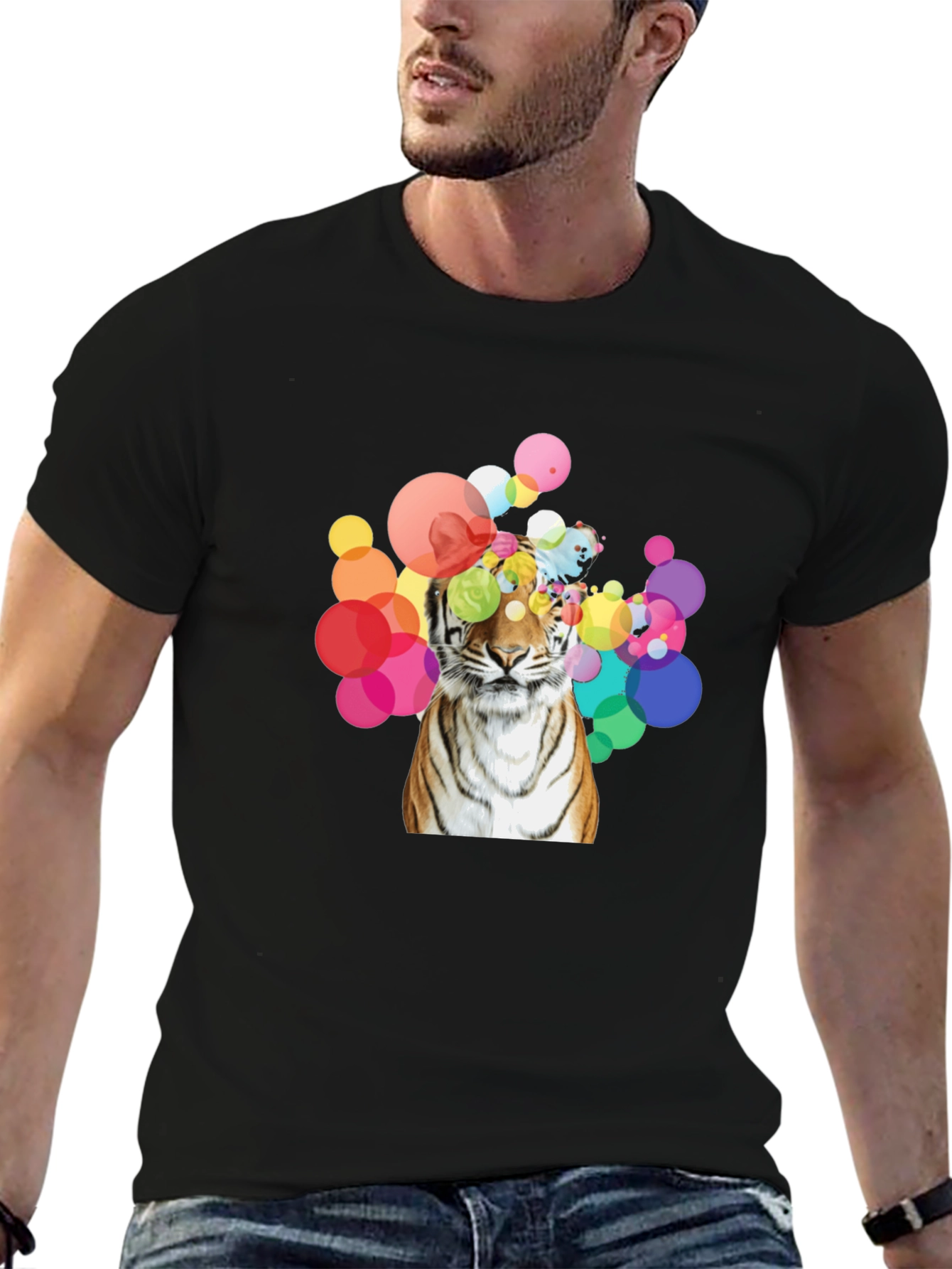 Tiger Bubbles Graphic Tee - Black Cotton T-Shirt