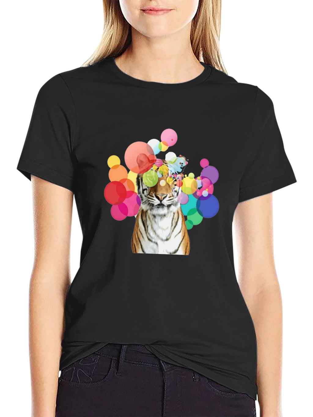 Tiger Bubbles Graphic Tee - Black Cotton T-Shirt