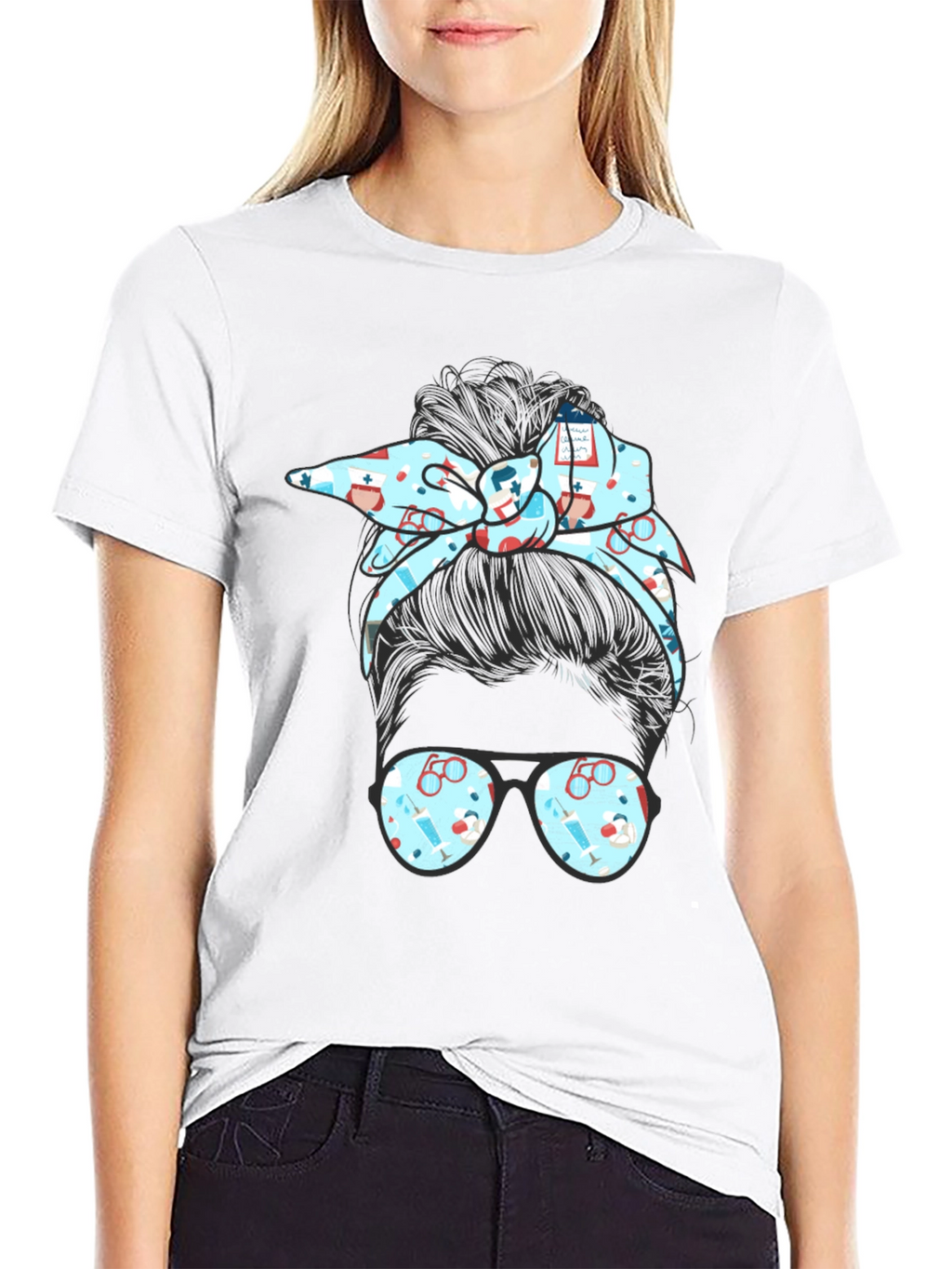 Nurse Messy Bun Graphic Tee - Black